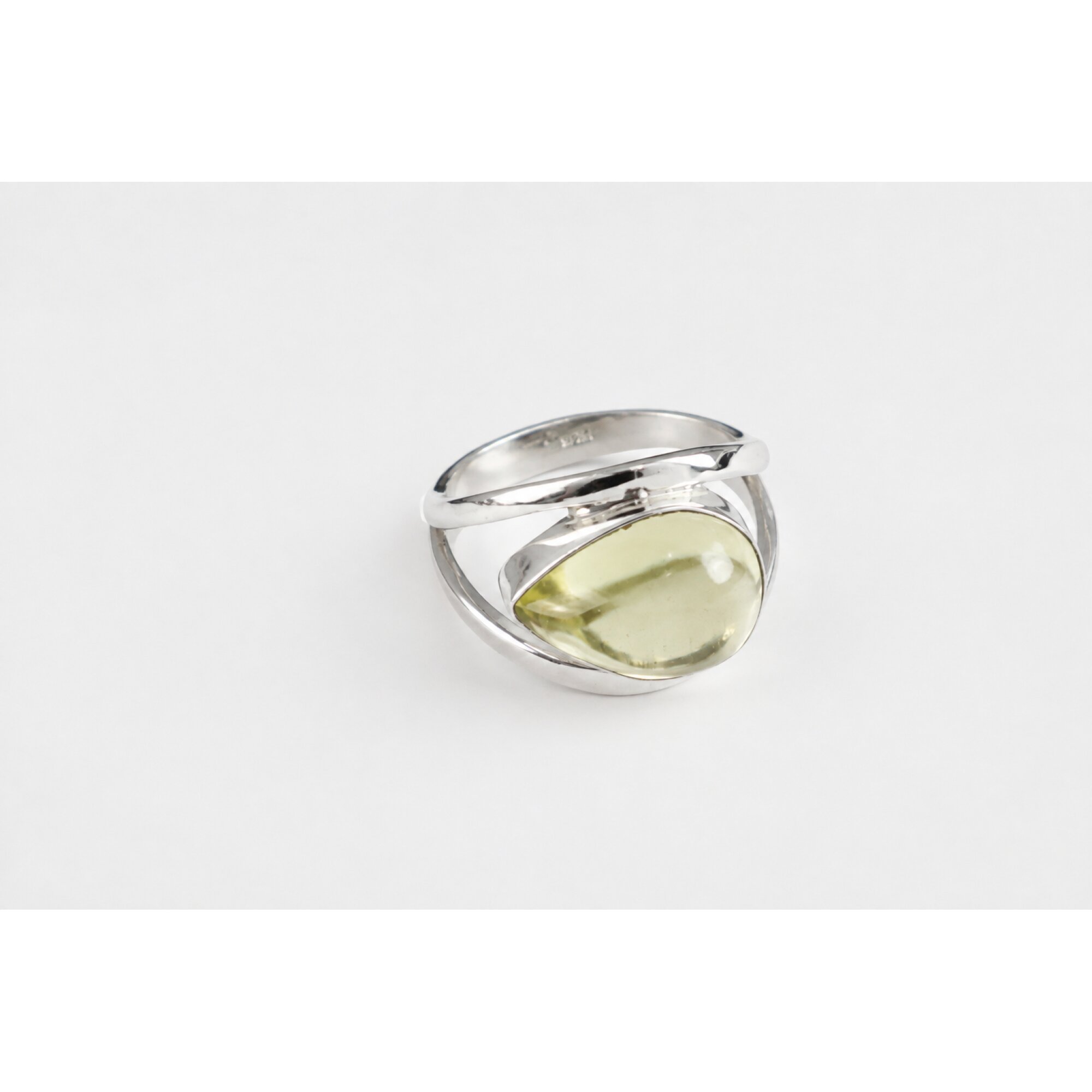 Clear light green Prehnite teardrop 925 Sterling Silver Ring Size 7.75 – photo 5