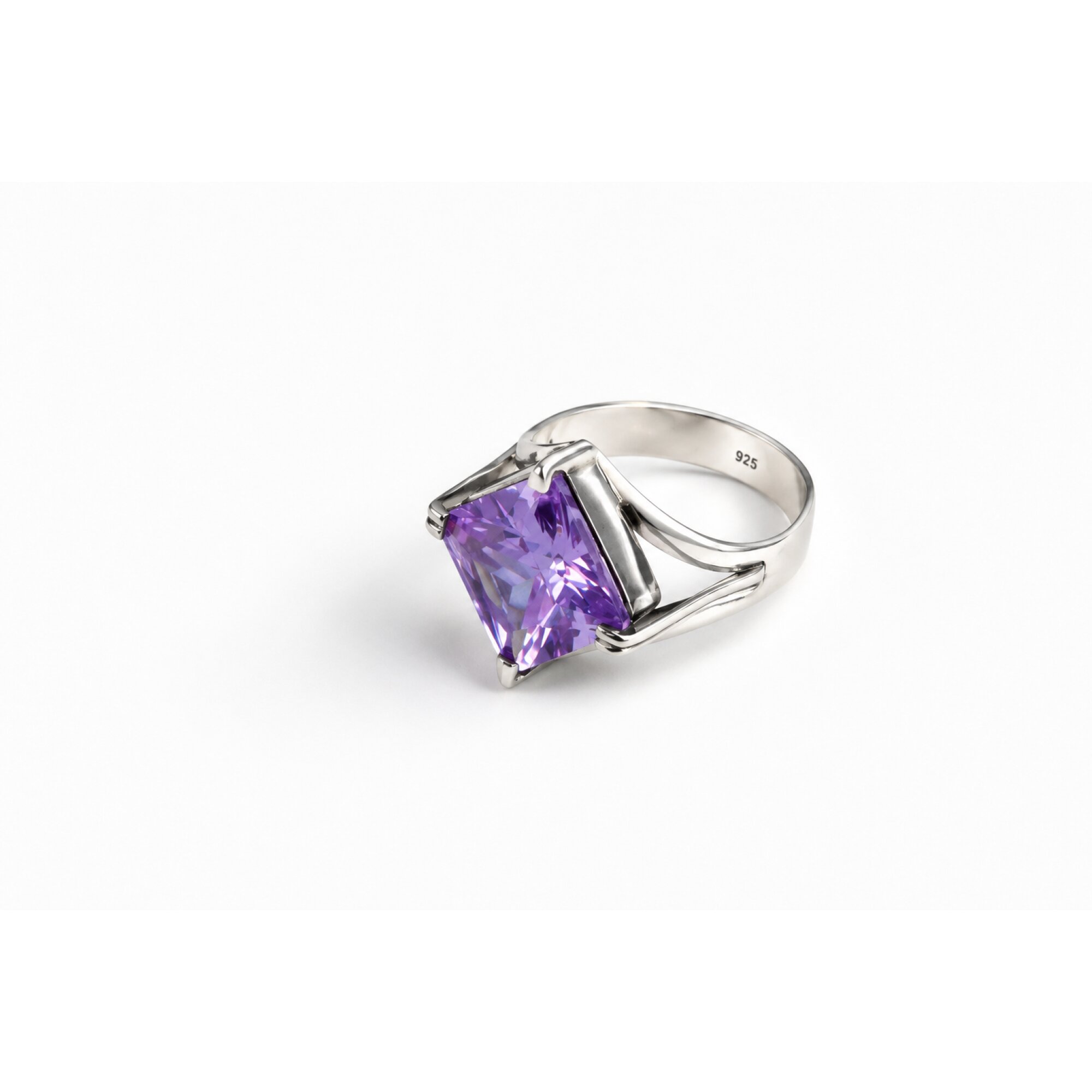 Clear purple Pink Natural Amethyst square 925 Sterling Silver Ring Size 7.25 – photo 3
