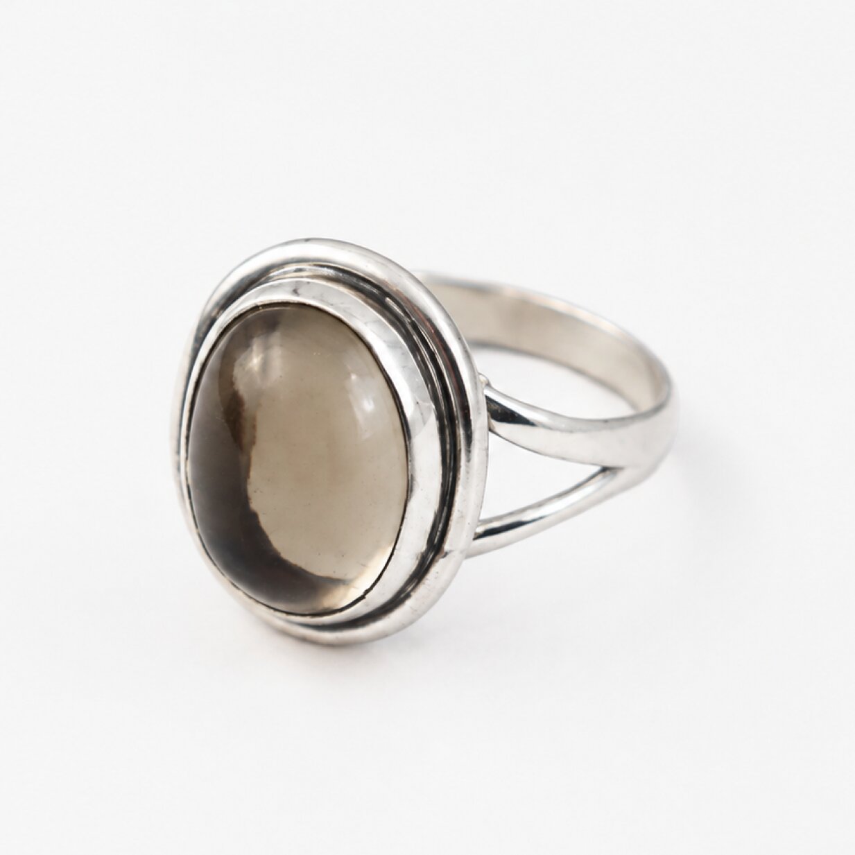 Clear light brown Natural Smoky Quartz oval 925 Sterling Silver Ring Size 8.50