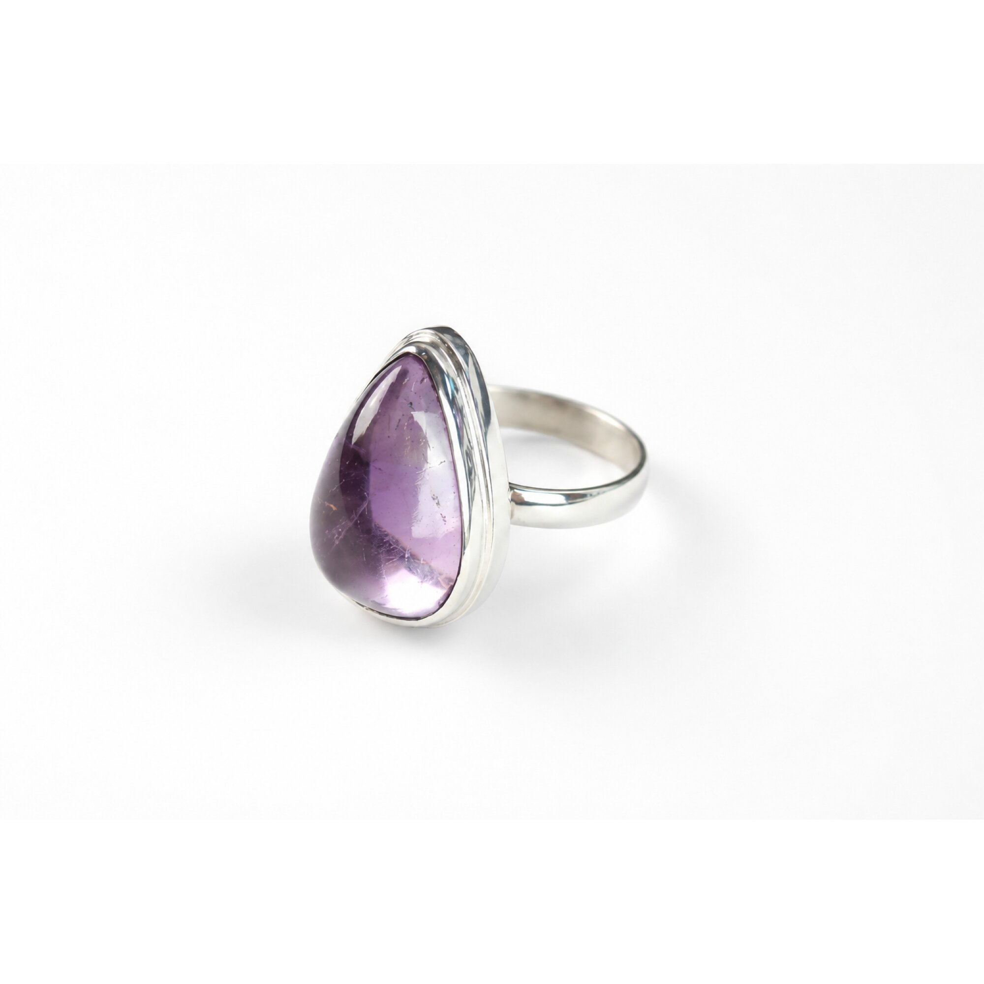 Clear purple Natural amethyst teardrop 925 Sterling Silver Ring Size 7.50 – photo 7