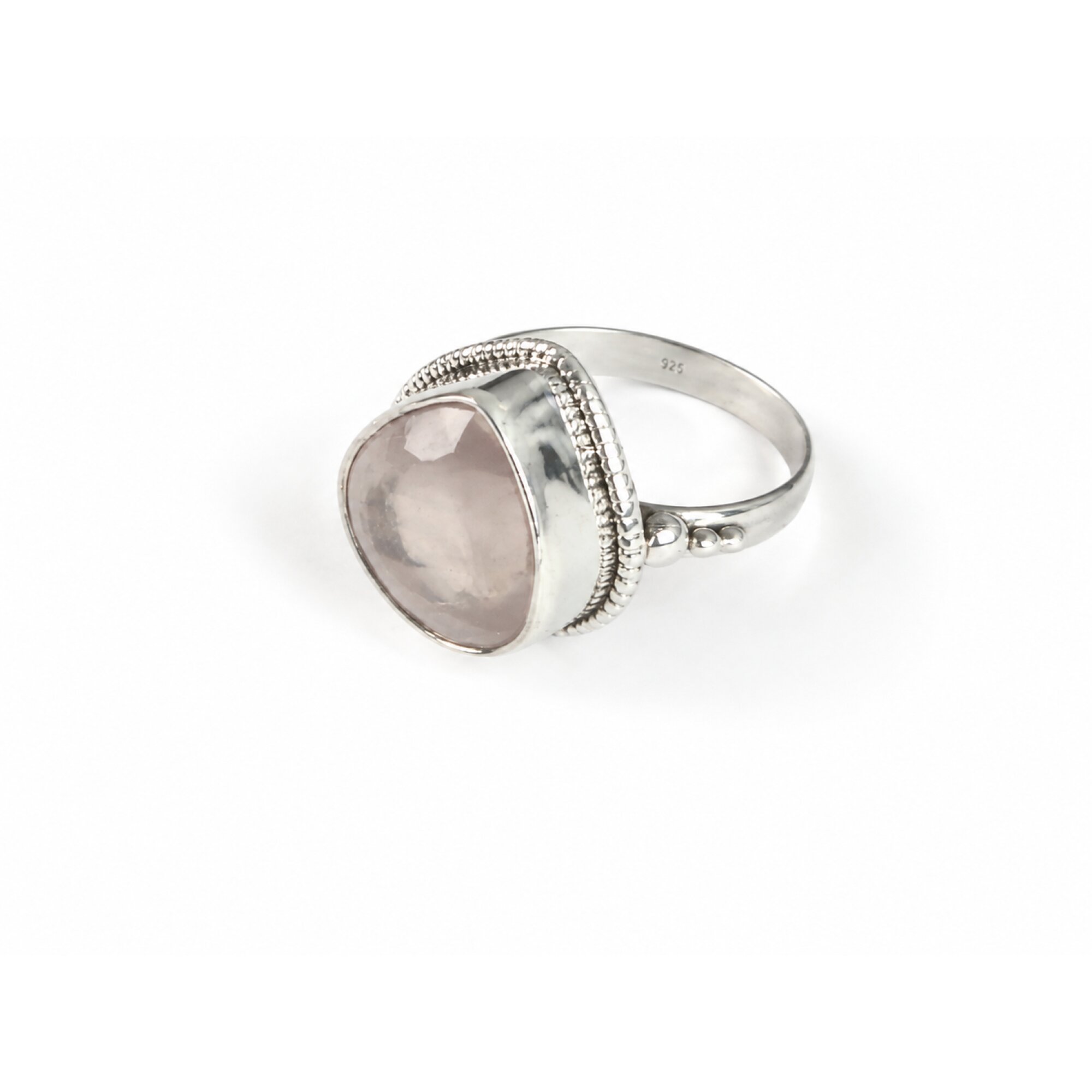 Clear pink Natural Rose Quartz triangle 925 Sterling Silver Ring Size 8.50 – photo 6