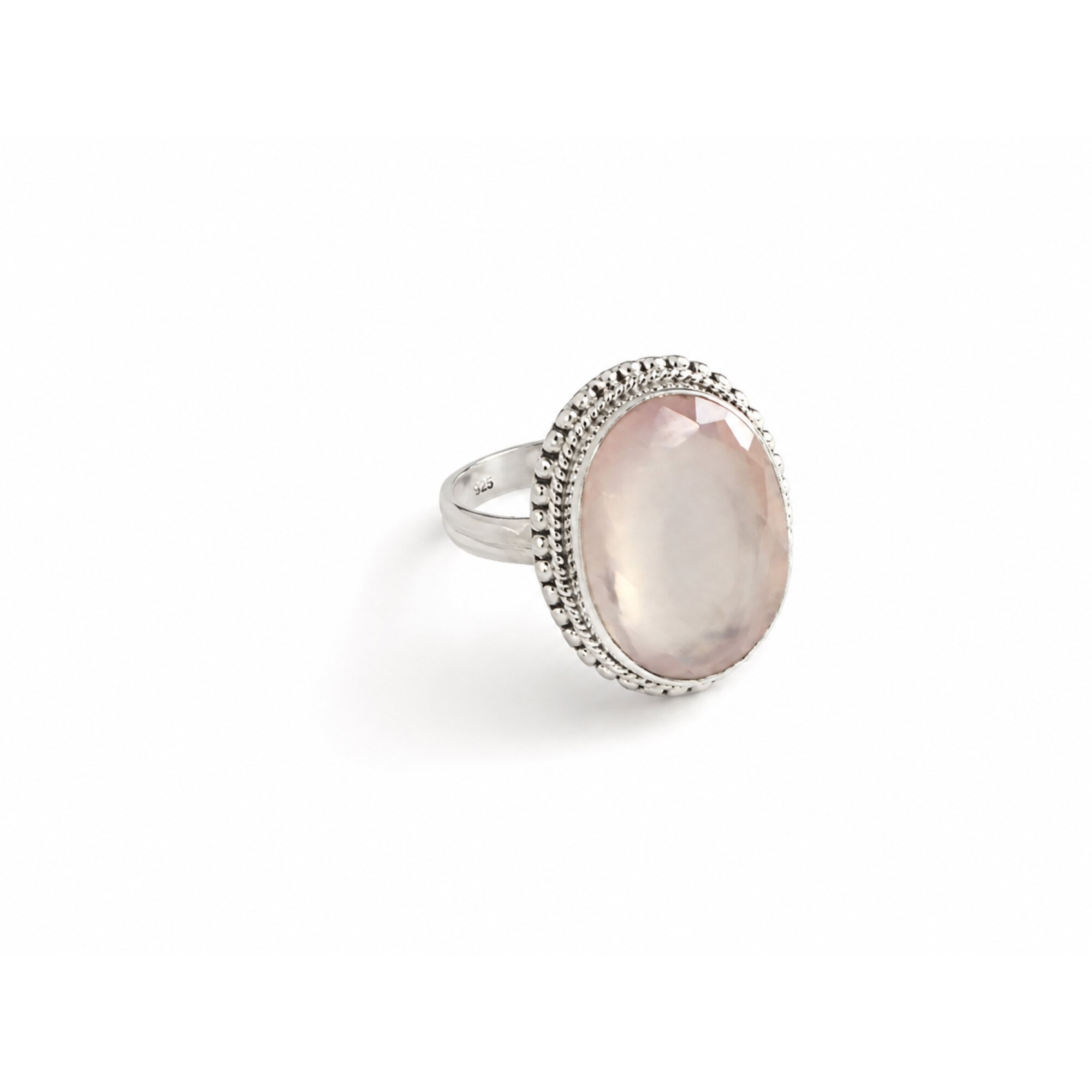 Clear pink Natural Rose Quartz oval 925 Sterling Silver Ring Size 8.50 – photo 2