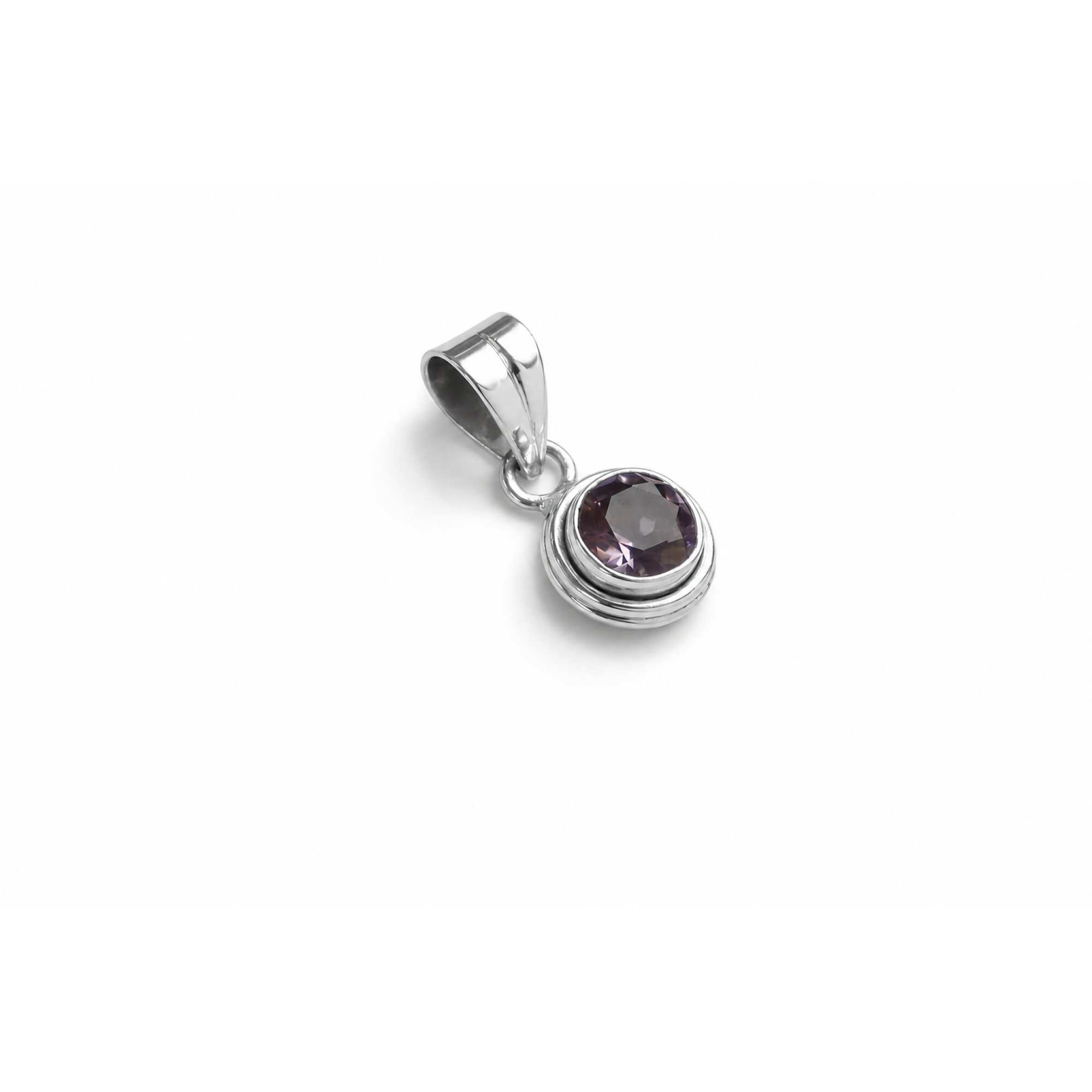 purple Natural amethyst round 925 Sterling Silver Pendant 29 mm – photo 2