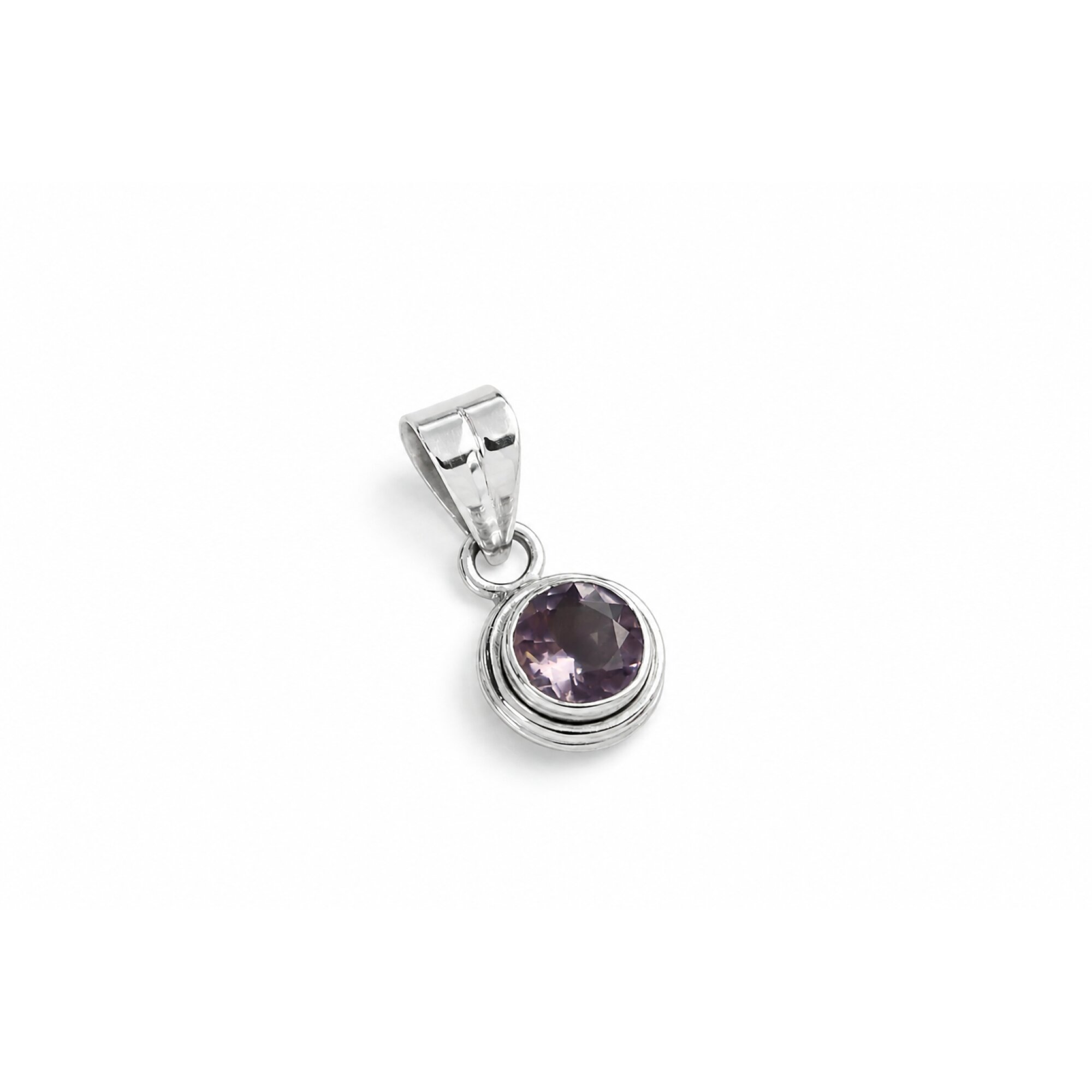 purple Natural amethyst round 925 Sterling Silver Pendant 29 mm – photo 3