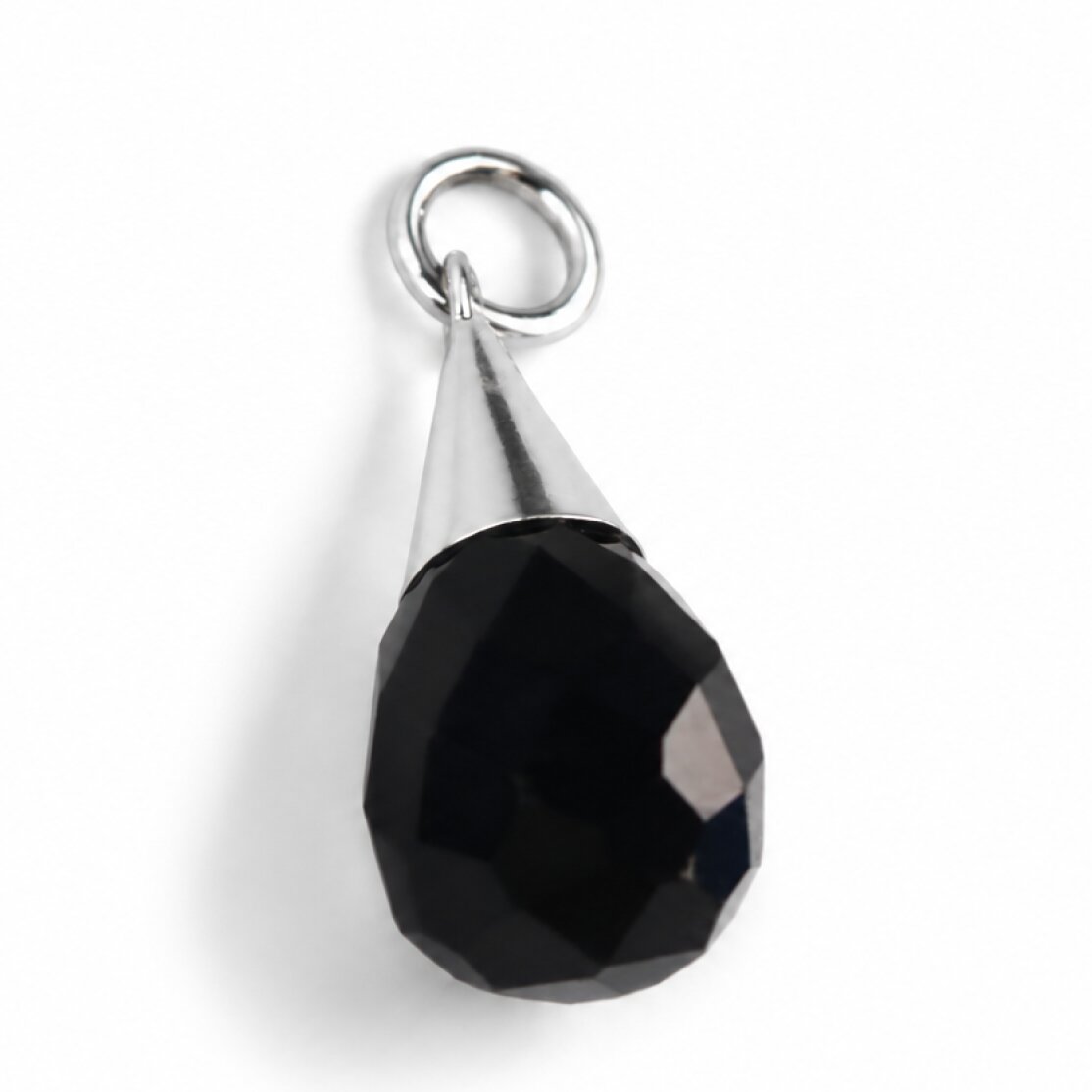 Clear black onyx pear 925 Sterling Silver Pendant 43 mm