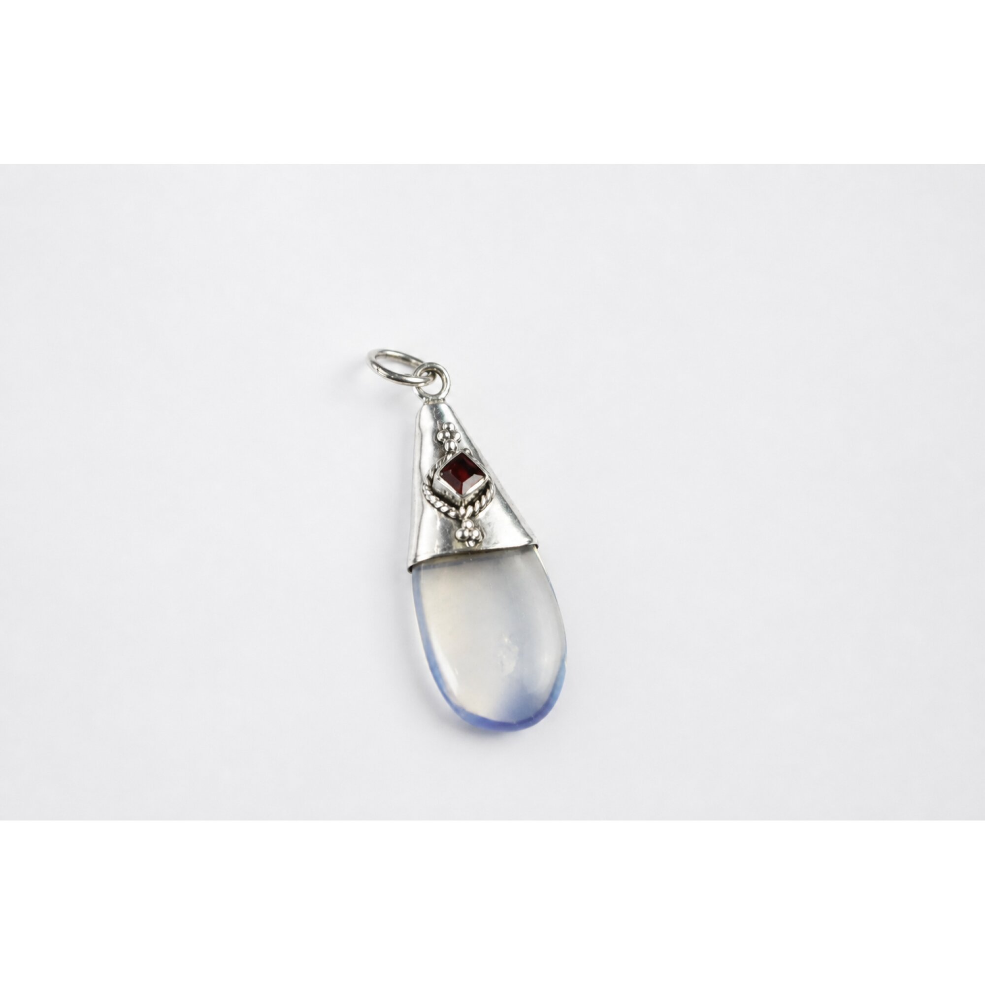 Clear white blue Opalite teardrop 925 Sterling Silver Pendant 38 mm – photo 4