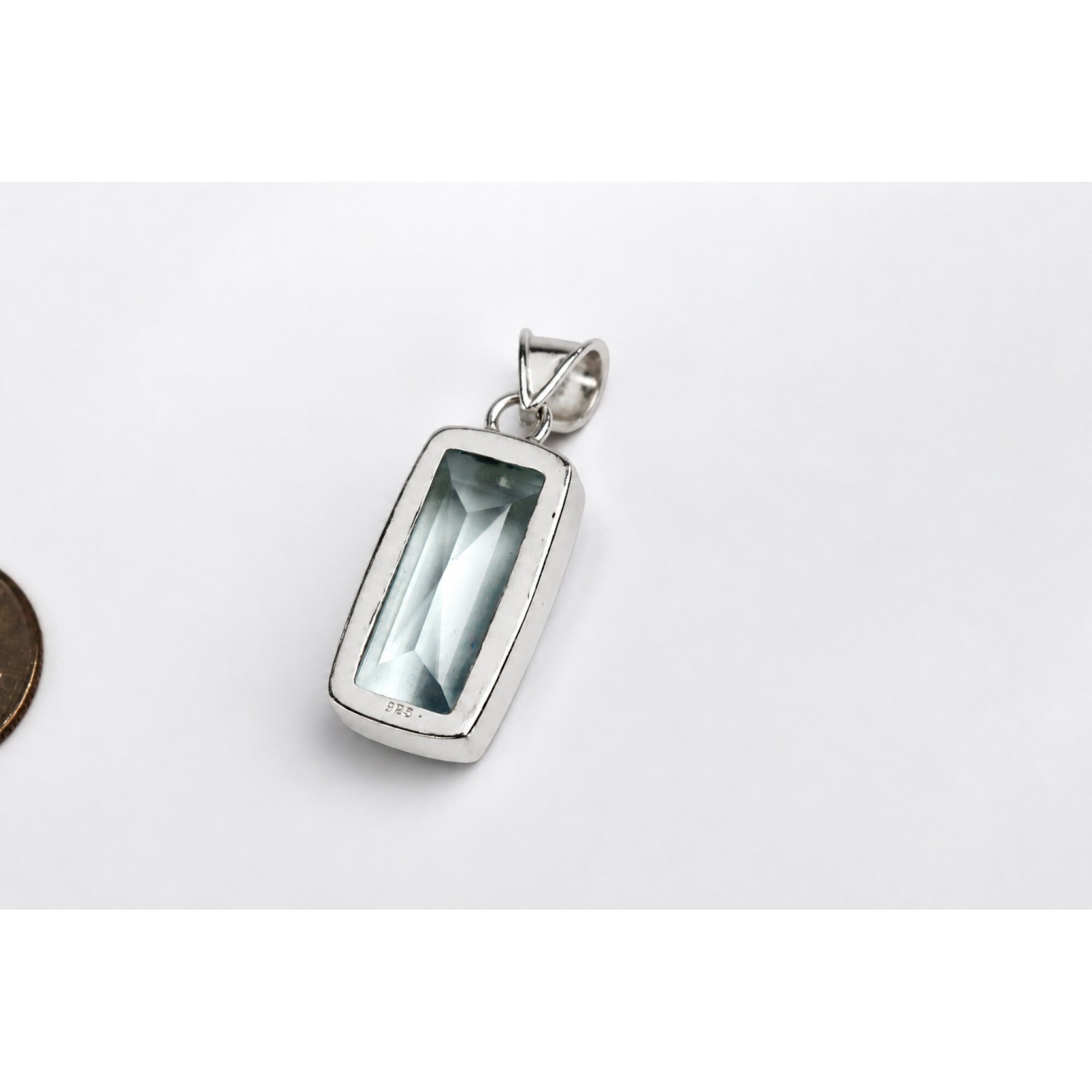 Clear green Natural amethyst rectangle 925 Sterling Silver Pendant 46 mm – photo 7