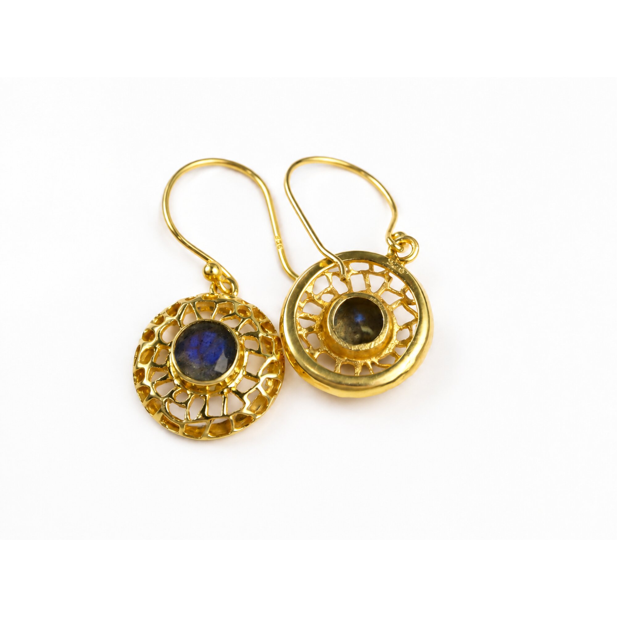 Clear purple labradorite round 18k Gold Plated On Sterling Silver Earrings 37 mm – photo 2