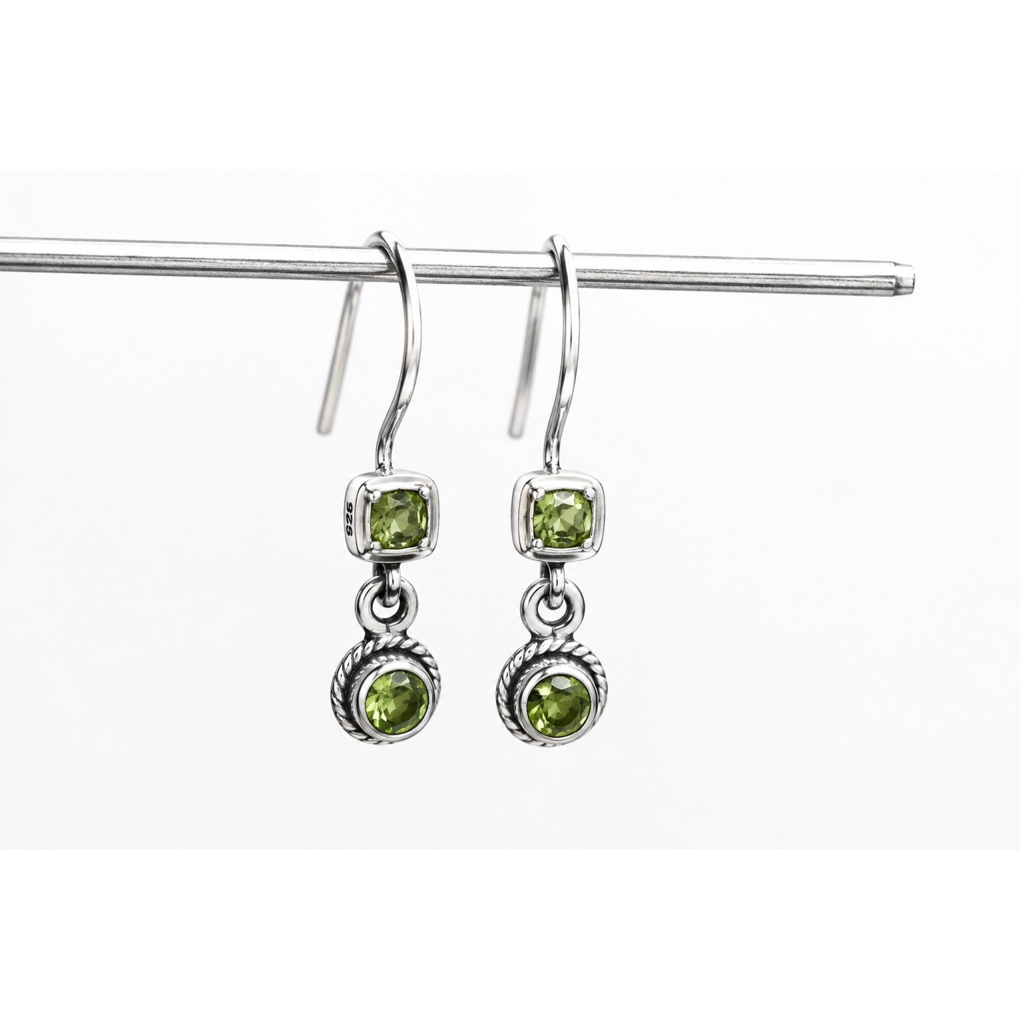 Clear OLIVE green Peridot round 18k Gold Plated On Sterling Earrings 28 mm – photo 6
