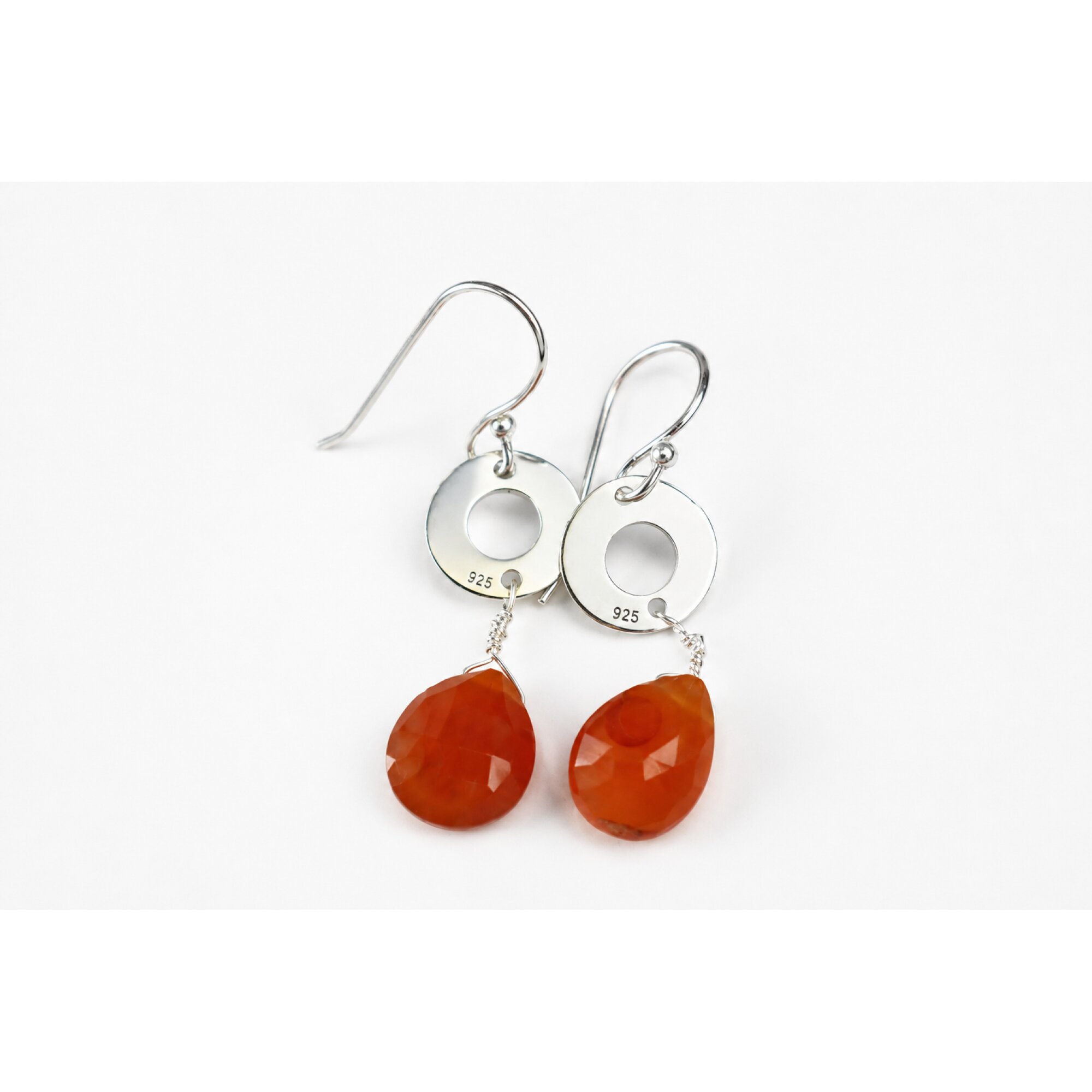 Clear orange Almandine Garnet faceted teardrop 925 Sterling Earrings 43 mm – photo 6