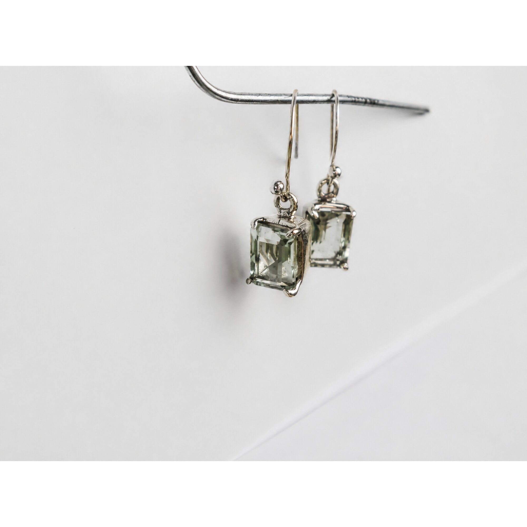 Clear green Natural amethyst rectangle 925 Sterling Silver Earrings 27 mm – photo 4