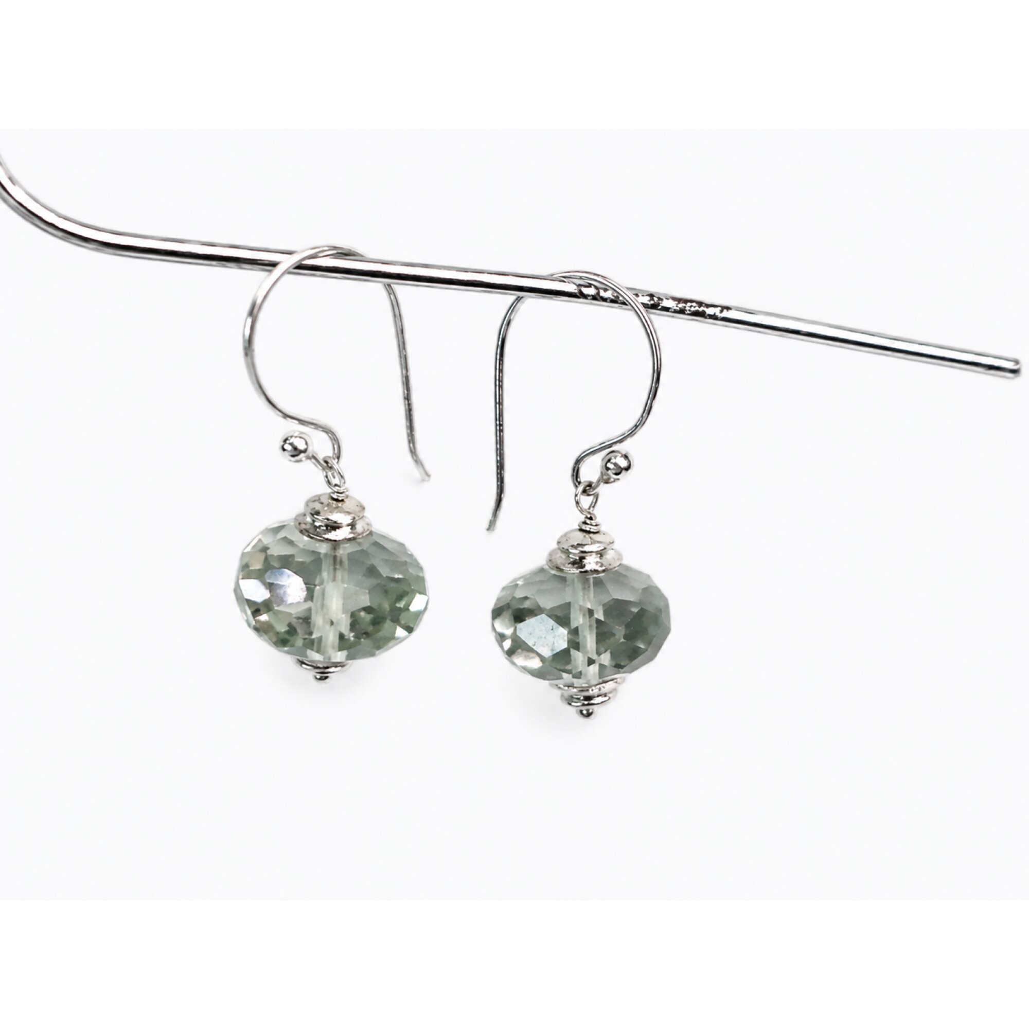 Clear green Natural amethyst Flattened Round 925 Sterling Silver Earrings 32 mm – photo 3