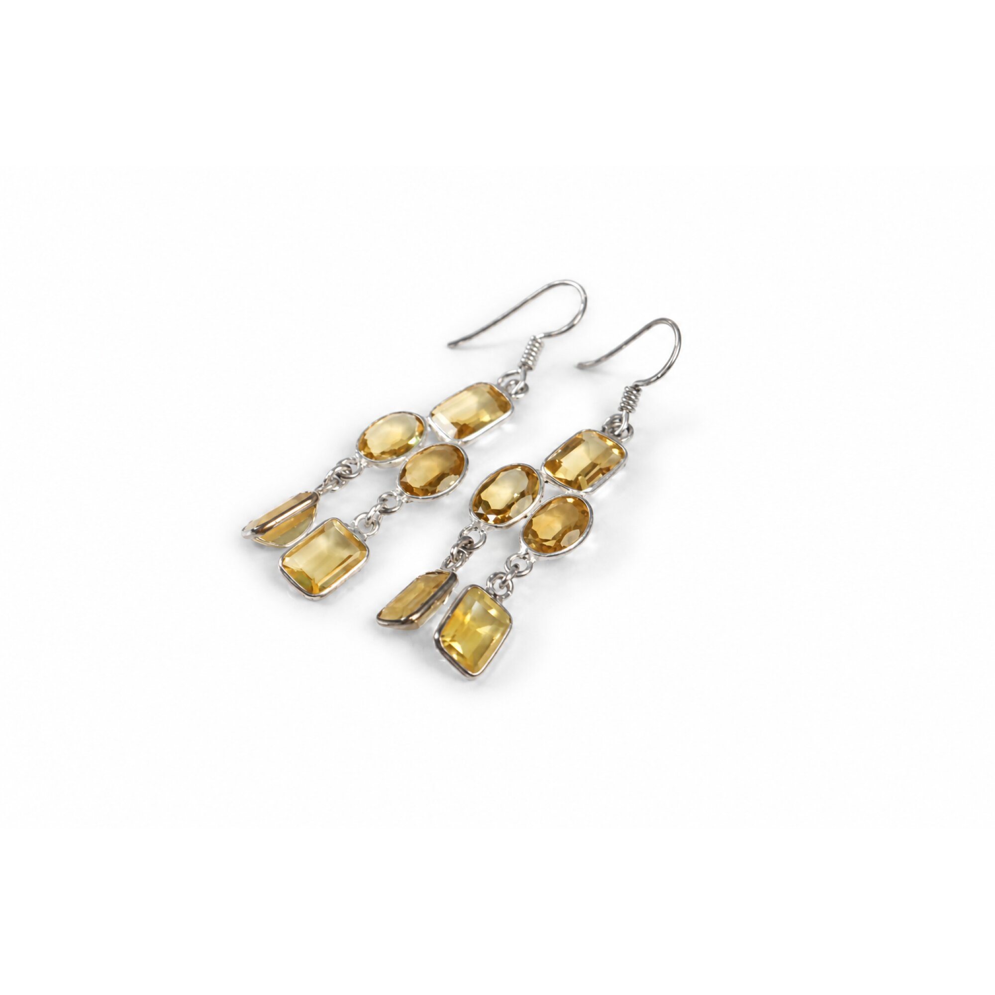 Clear yellow Natural citrine rectangle/oval 925 Sterling Silver Earrings 51 mm – photo 3