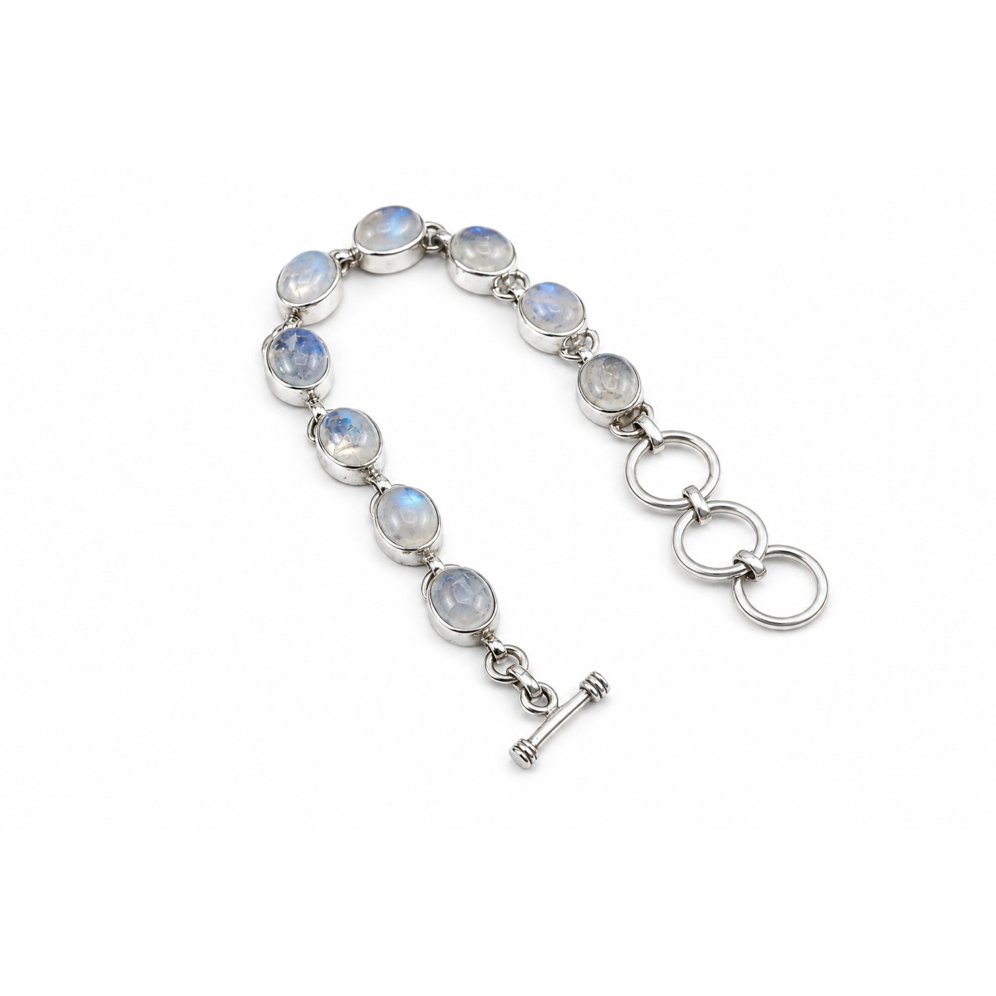 Clear blue white moonstone oval 925 Sterling Silver Bracelet 165 mm – photo 3