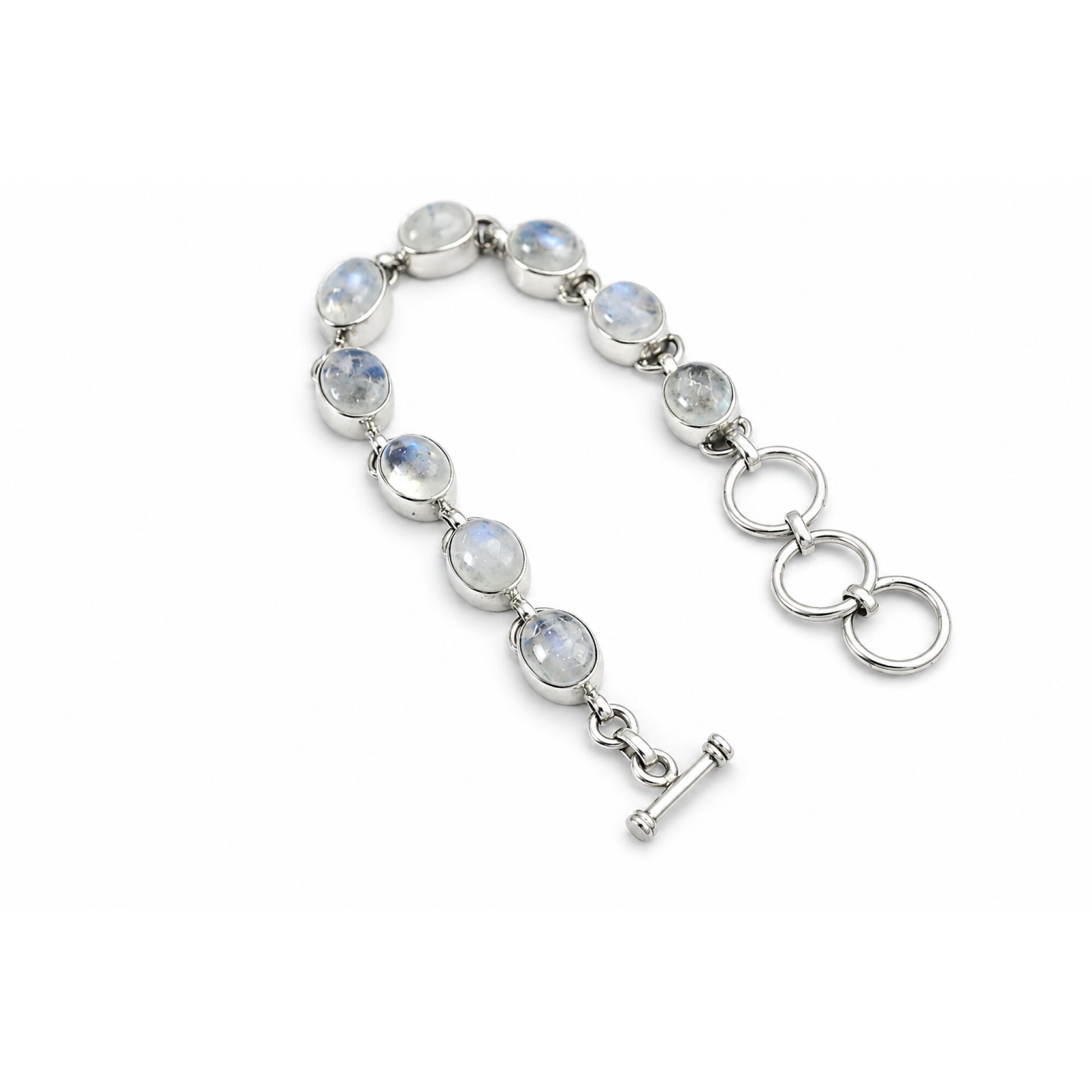 Clear blue white moonstone oval 925 Sterling Silver Bracelet 165 mm – photo 6