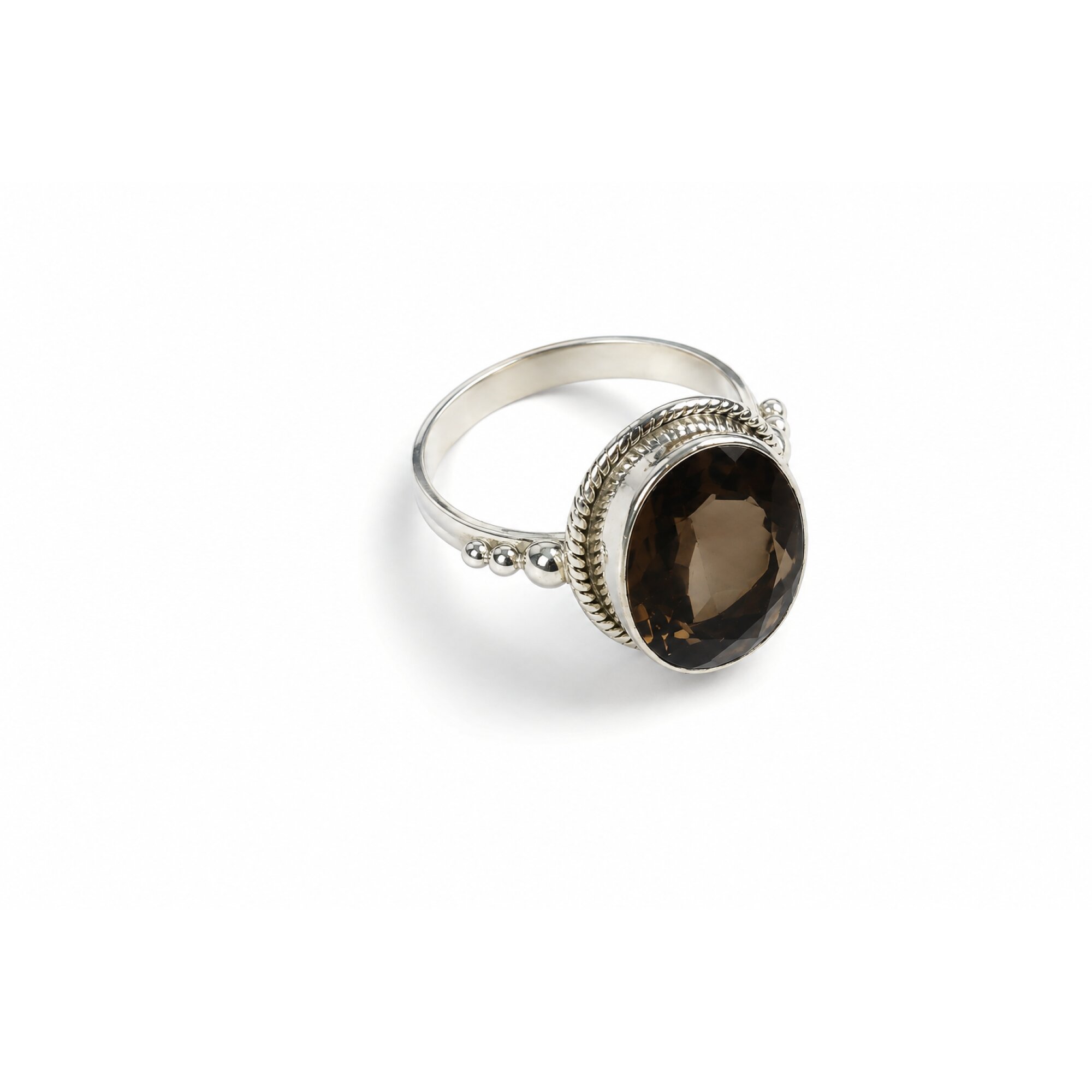 Clear brown Natural Smoky Quartz oval 925 Sterling Silver Ring Size 8.25 – photo 3