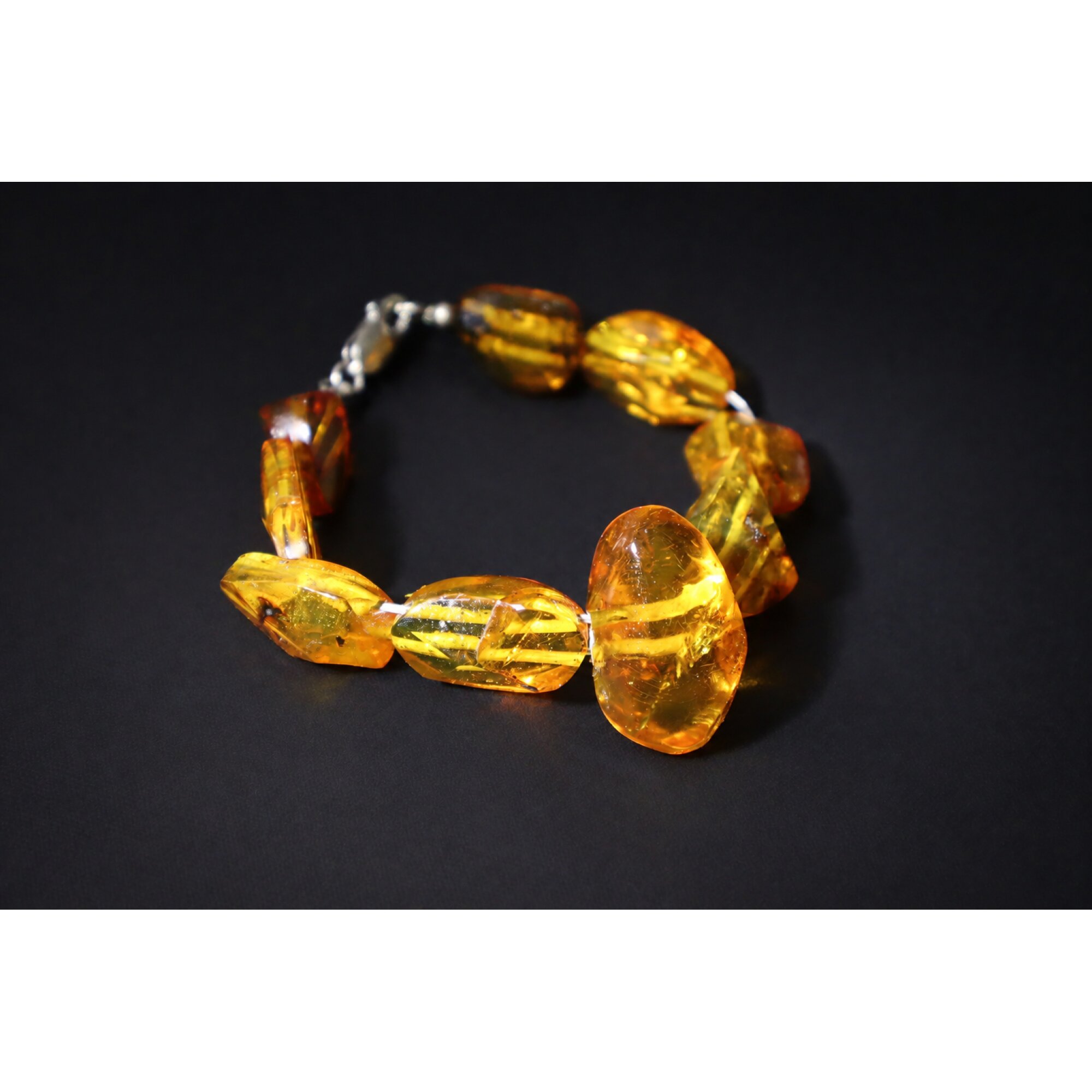 Clear orange yellow Natural Dominican Amber freeform 925 Bracelet 200 mm – photo 2