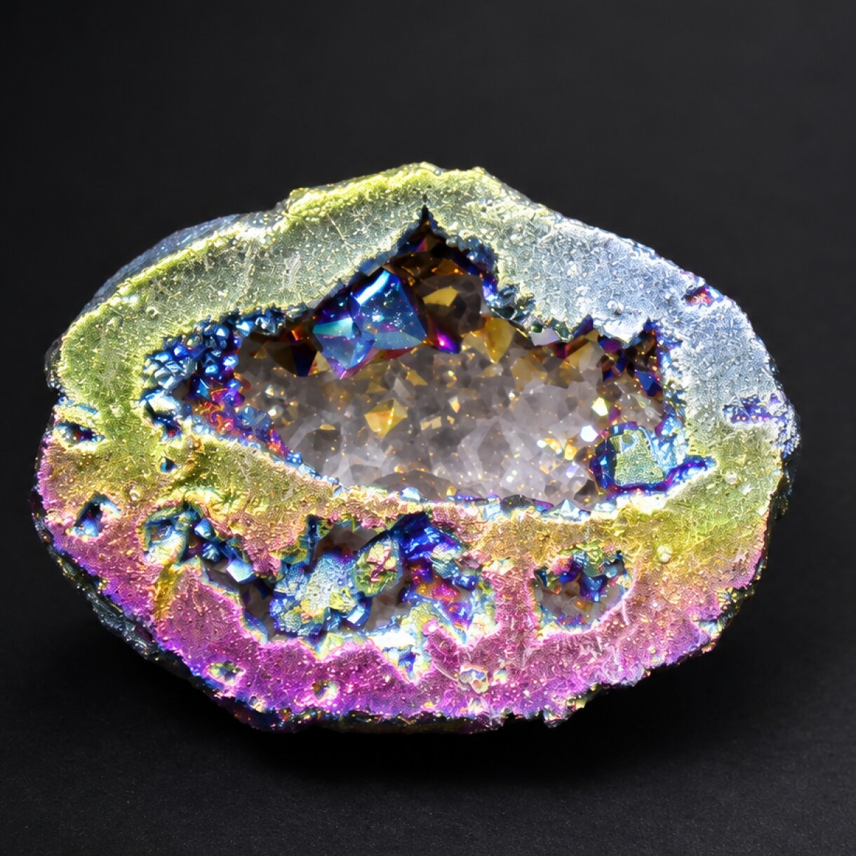Genuine Rainbow pink titanium aura quartz druzy geode raw specimen 46mm