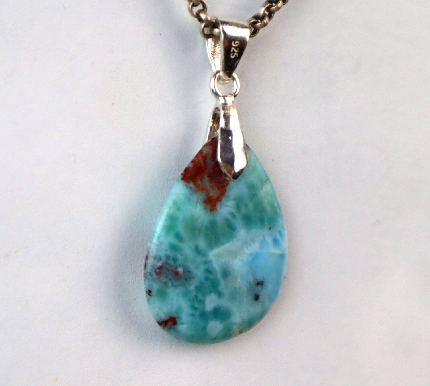 Charming Design Natural Ocean Blue Larimar .925 Sterling Silver Pendant 42mm – photo 4