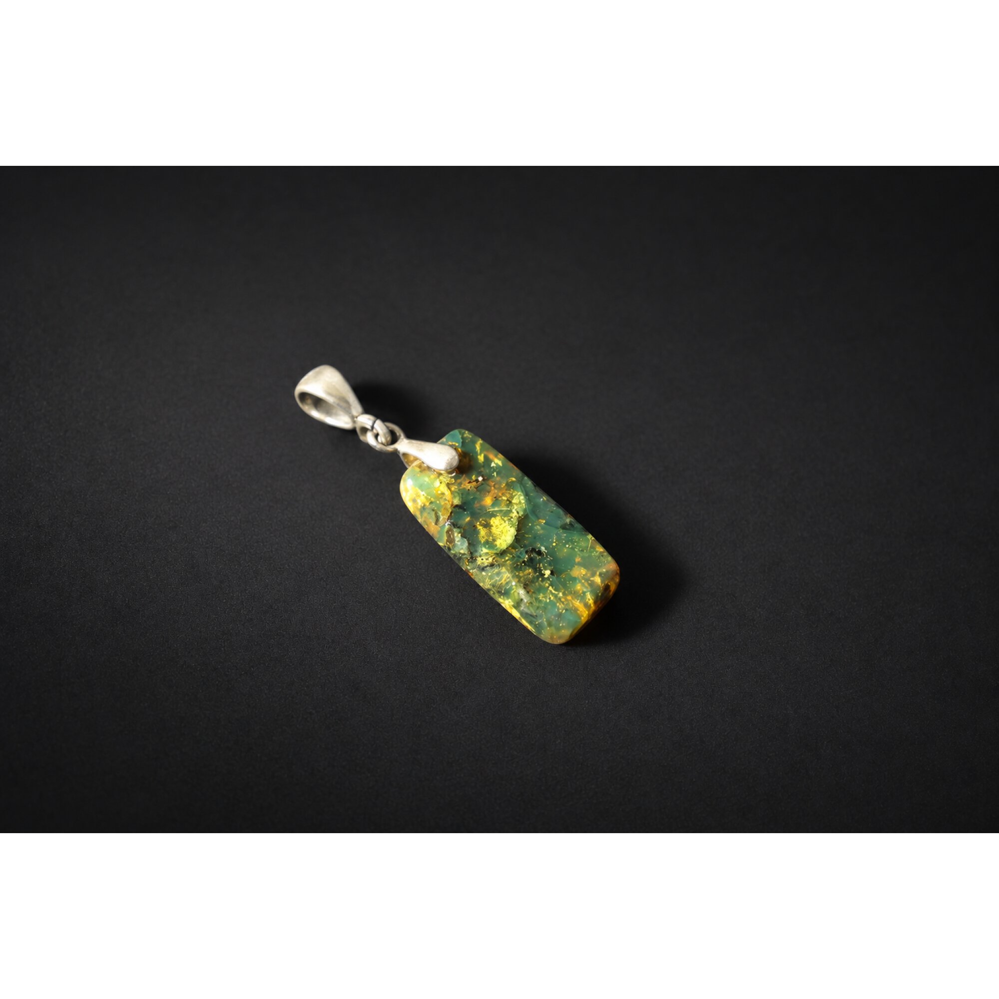 Genuine handcrafted green blue Dominican amber sterling silver pendant 35mm – photo 4