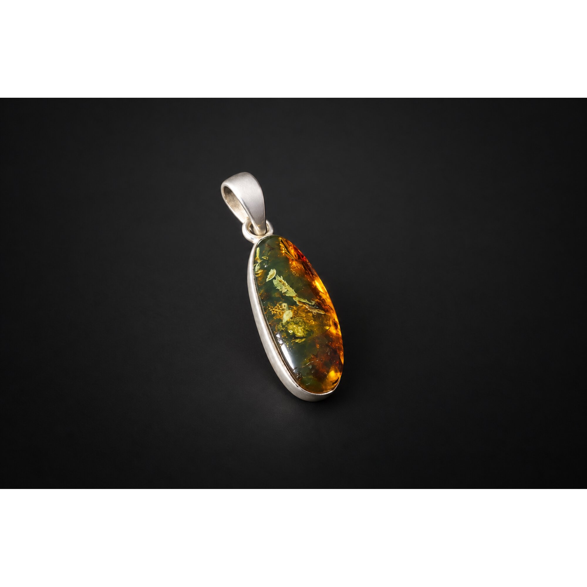 Handcrafted orange green Dominican amber sterling silver pendant 31mm – photo 3