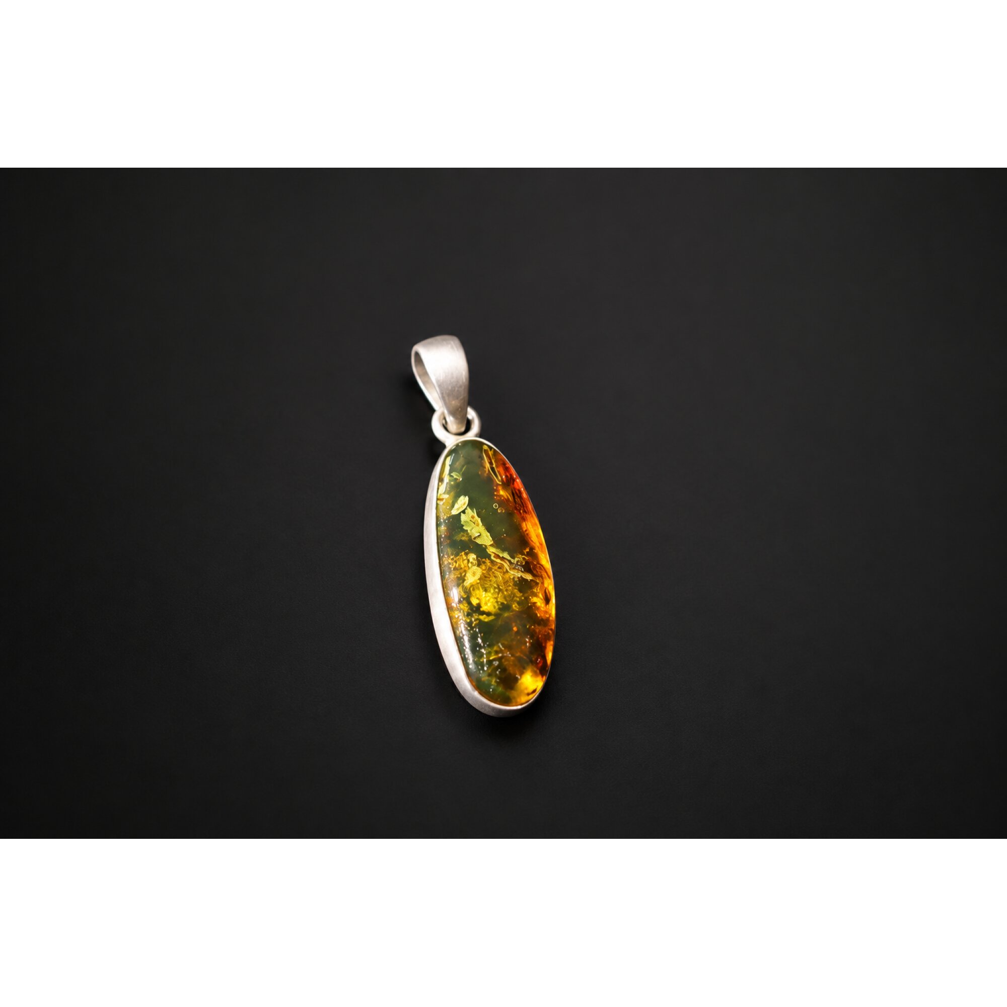 Handcrafted orange green Dominican amber sterling silver pendant 31mm – photo 6