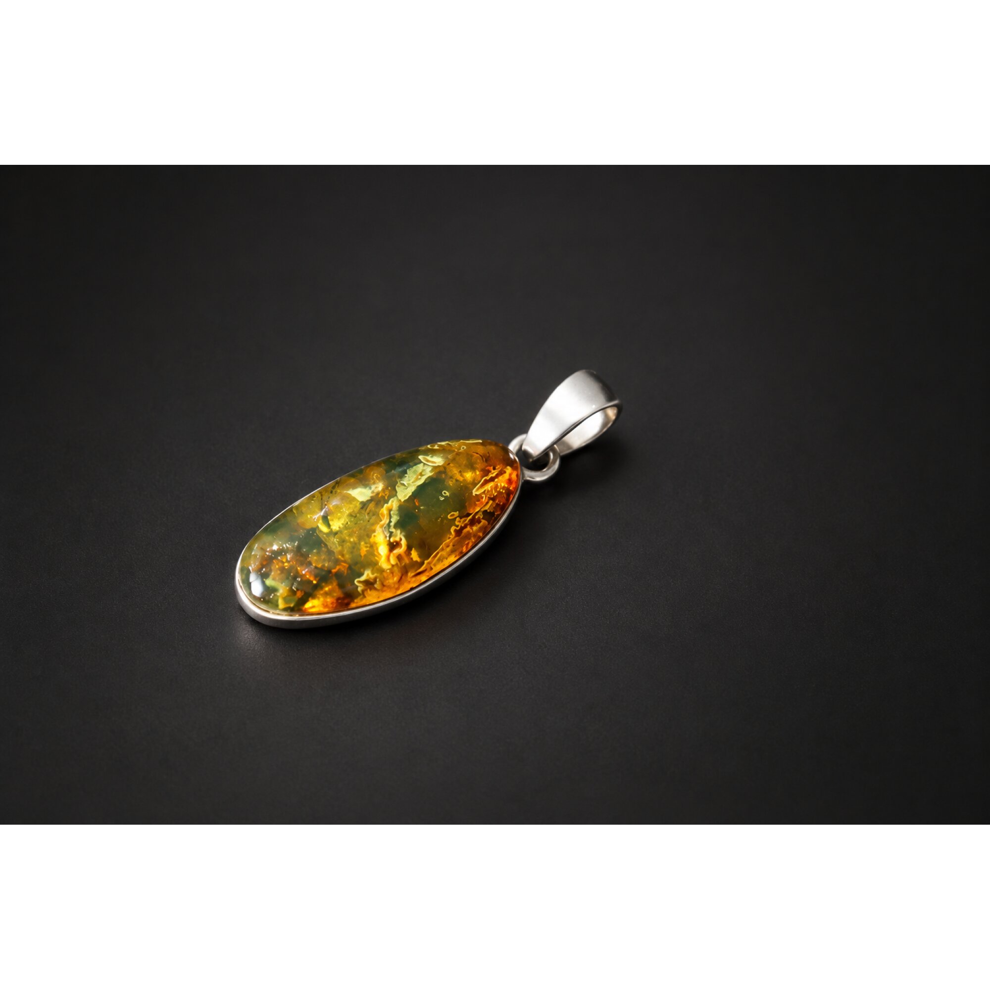 Handcrafted orange green Dominican amber sterling silver pendant 31mm – photo 7