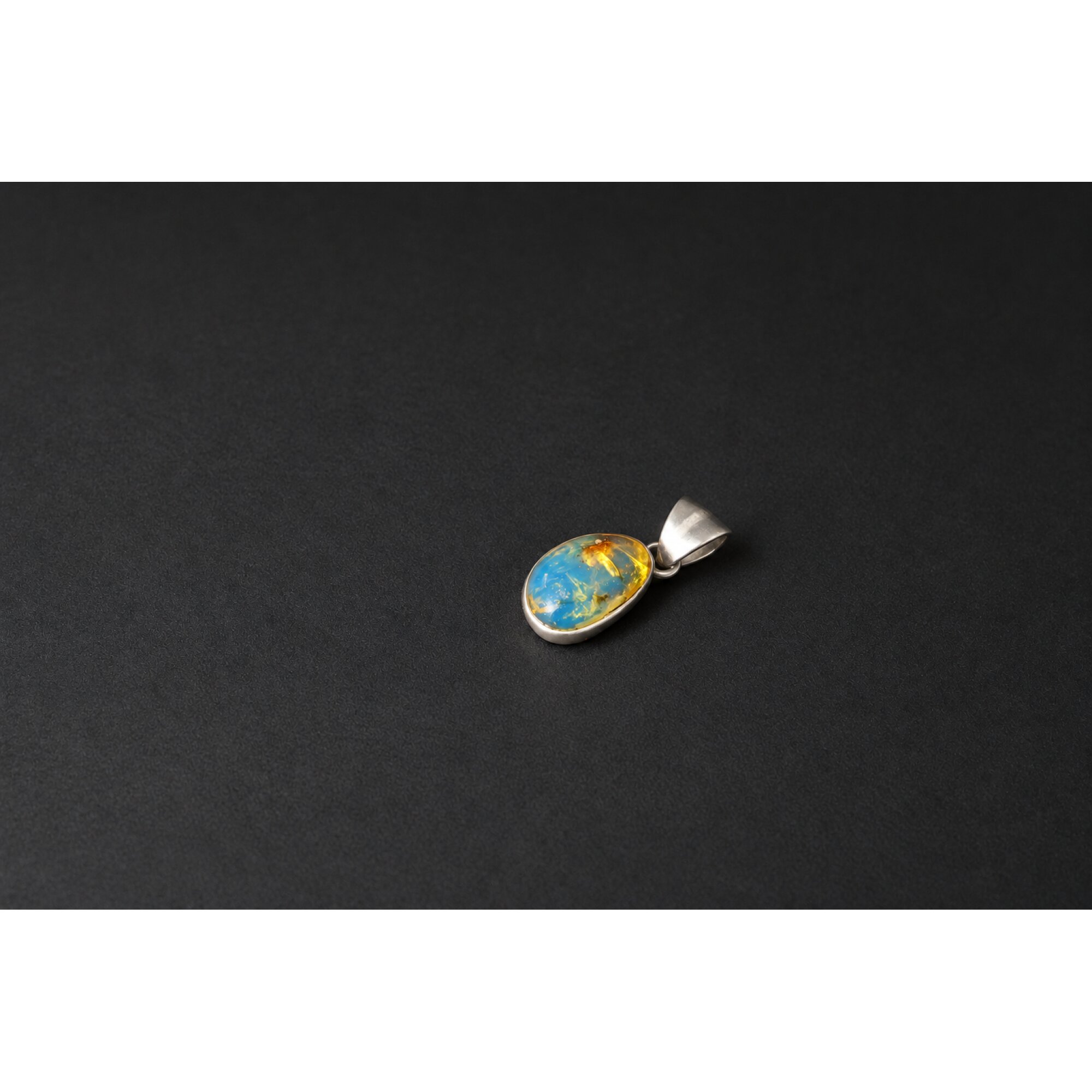 Handcrafted sky blue Dominican amber sterling silver pendant 24mm – photo 2