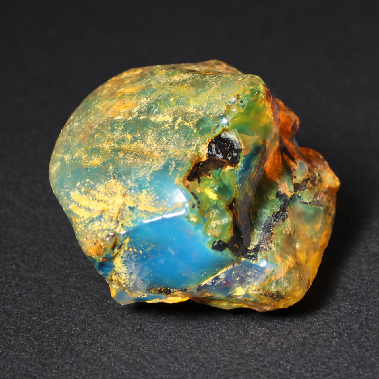 Naturally formed sky blue rough specimen Dominican amber 25mm