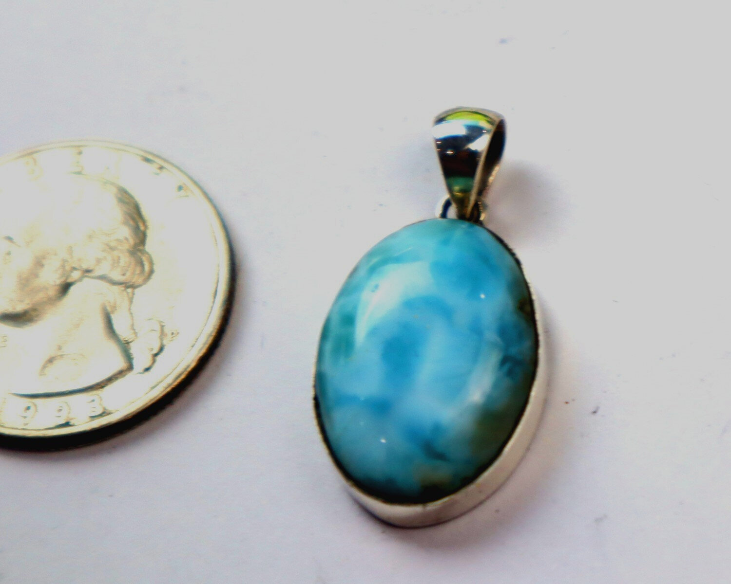 Lovely Natural Sky Blue Larimar .925 Sterling Silver Pendant 31mm – photo 5