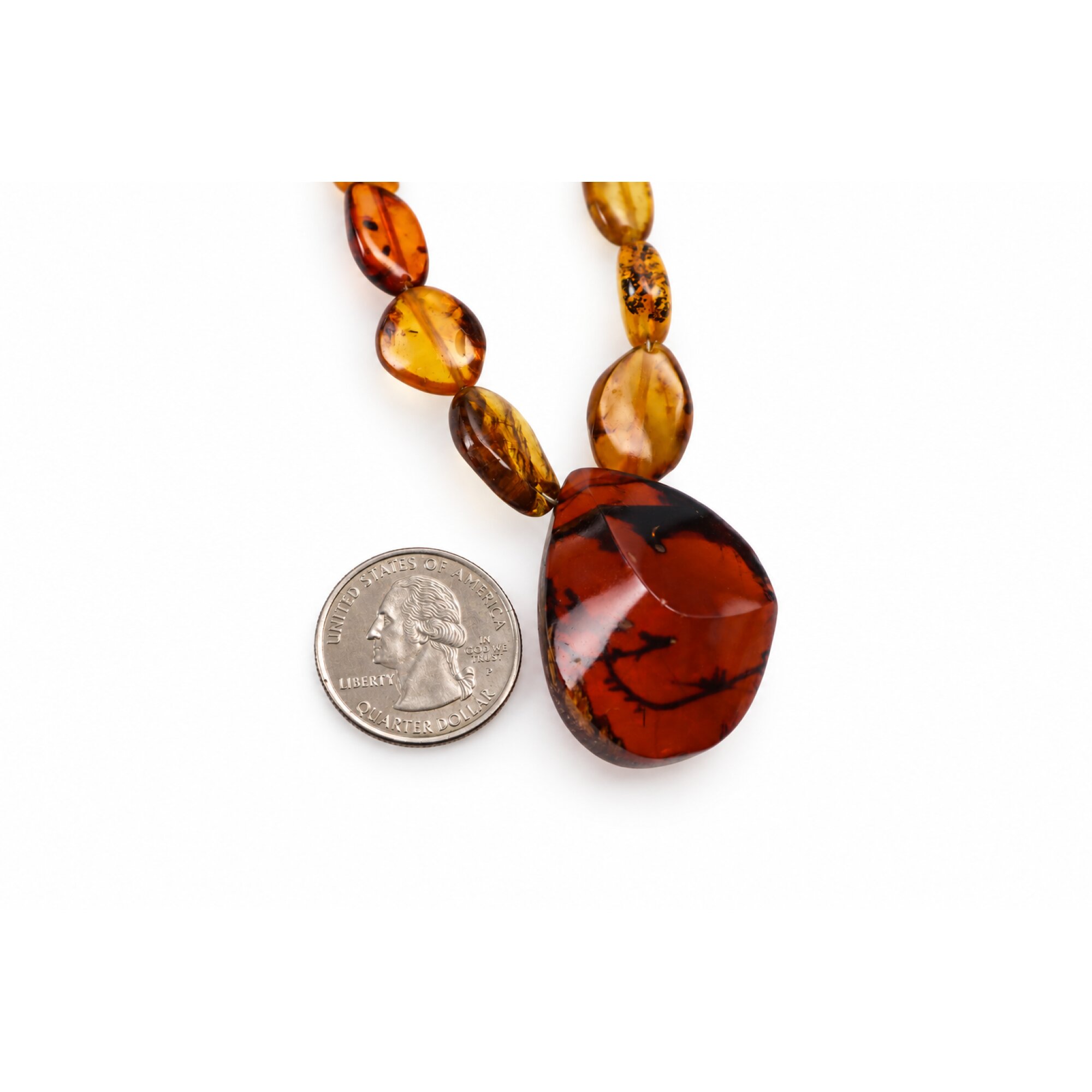 Skilled craftsmanship orange red Dominican amber sterling silver necklace 19.7in – photo 17