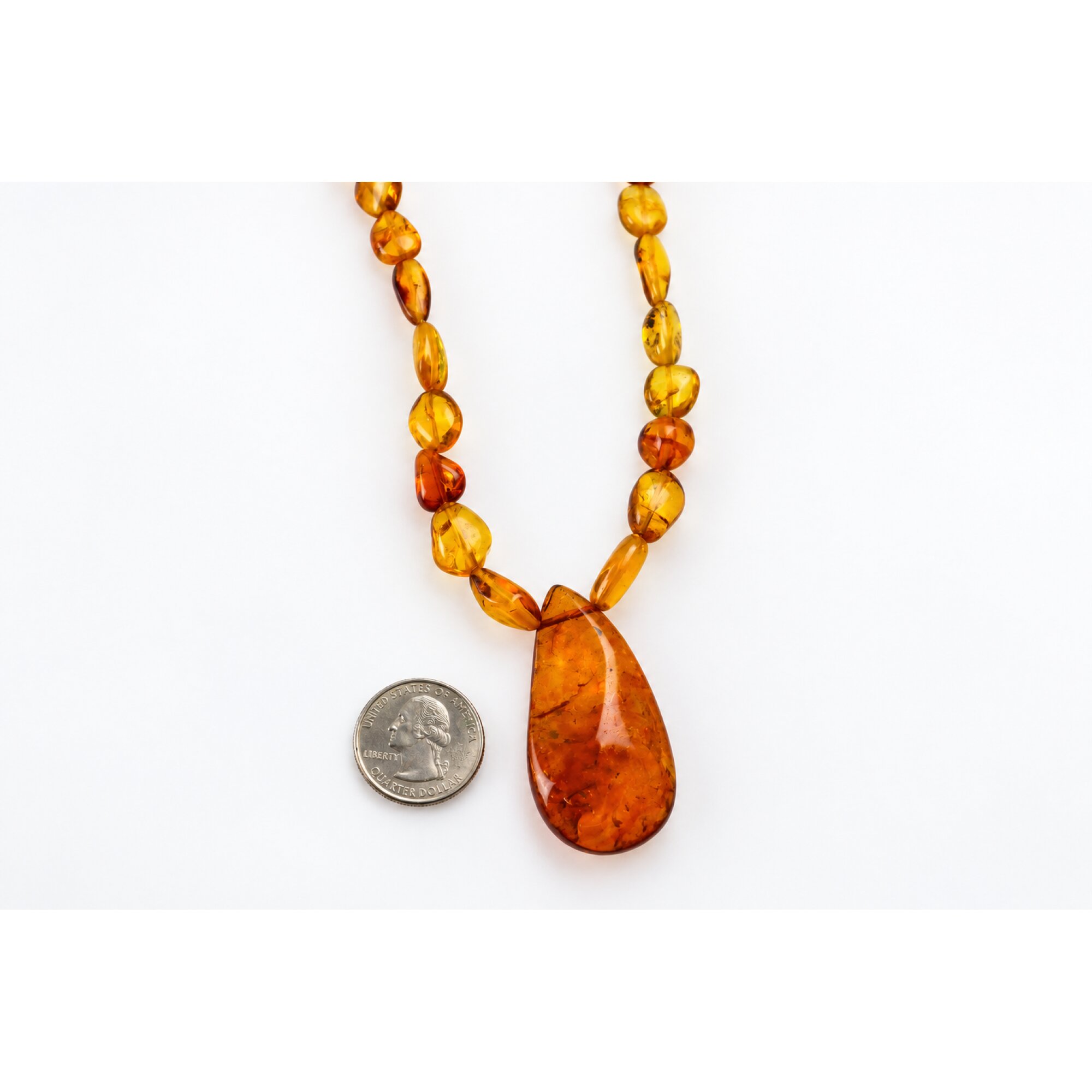 Skilled craftsmanship orange red Dominican amber sterling silver necklace 18.9in – photo 3