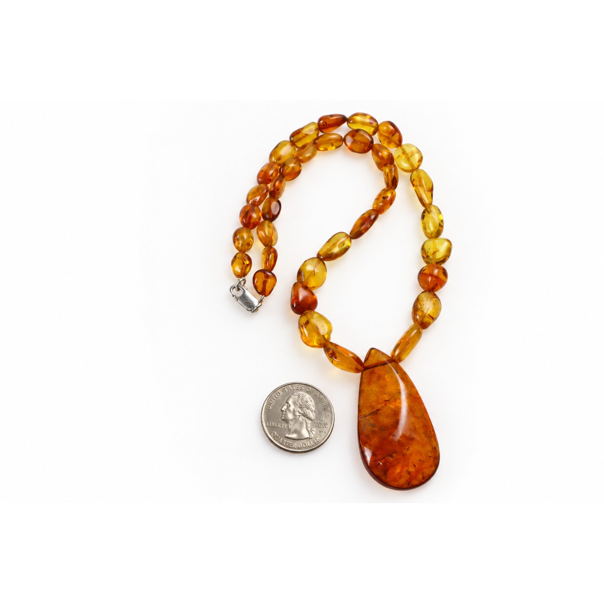 Skilled craftsmanship orange red Dominican amber sterling silver necklace 18.9in – photo 5