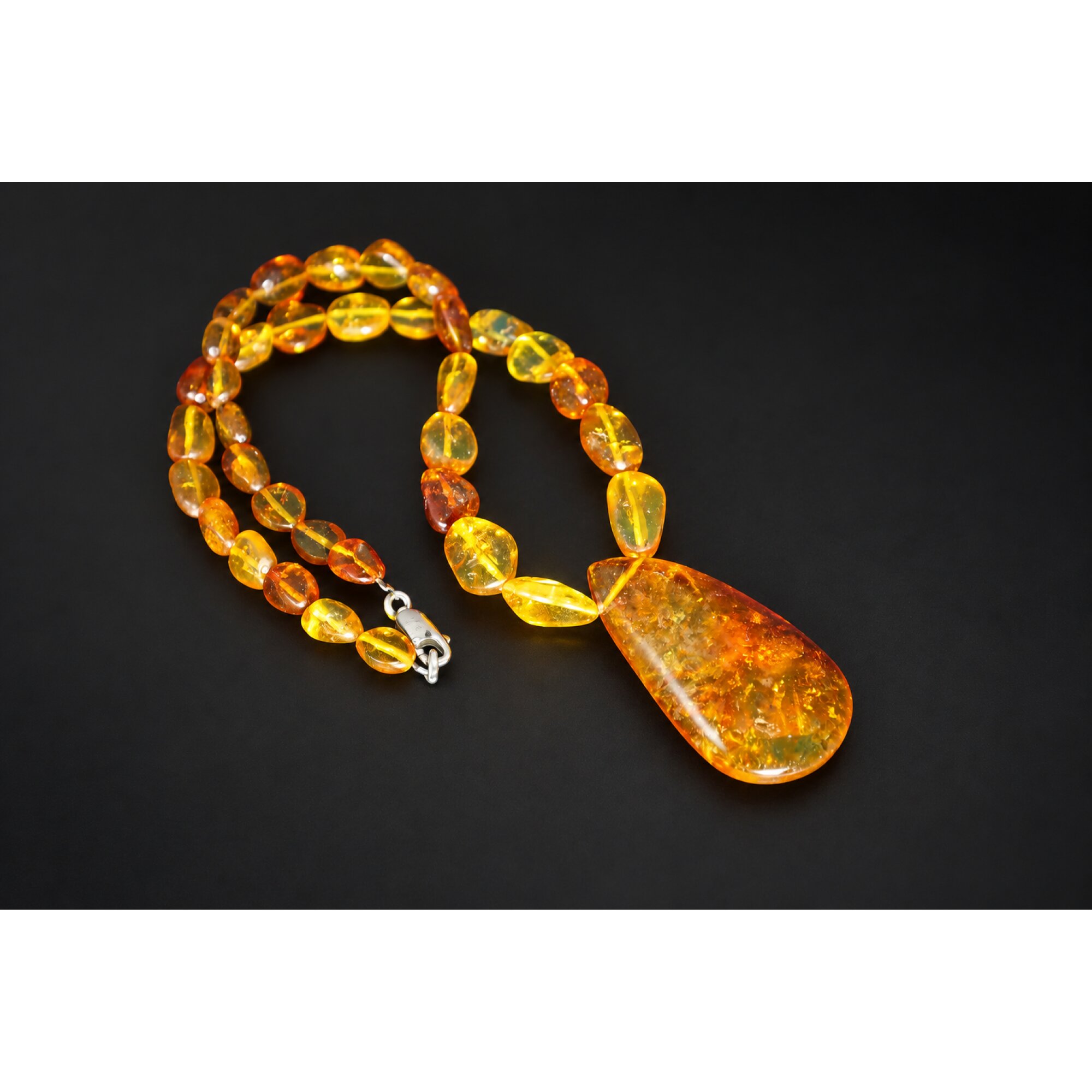Skilled craftsmanship orange red Dominican amber sterling silver necklace 18.9in – photo 11