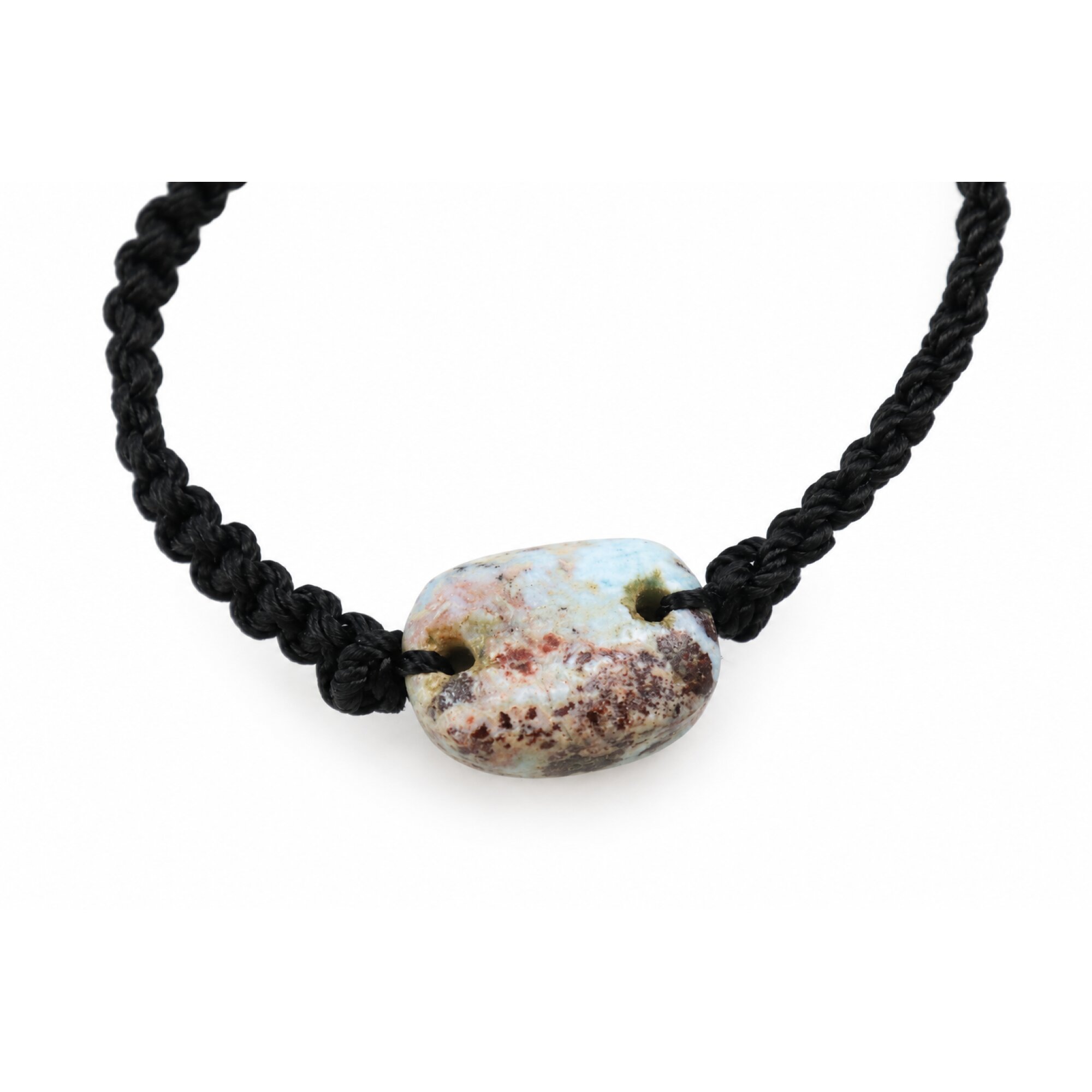 Artisan crafted sky blue Dominican Larimar macrame bracelet 17mm – photo 3