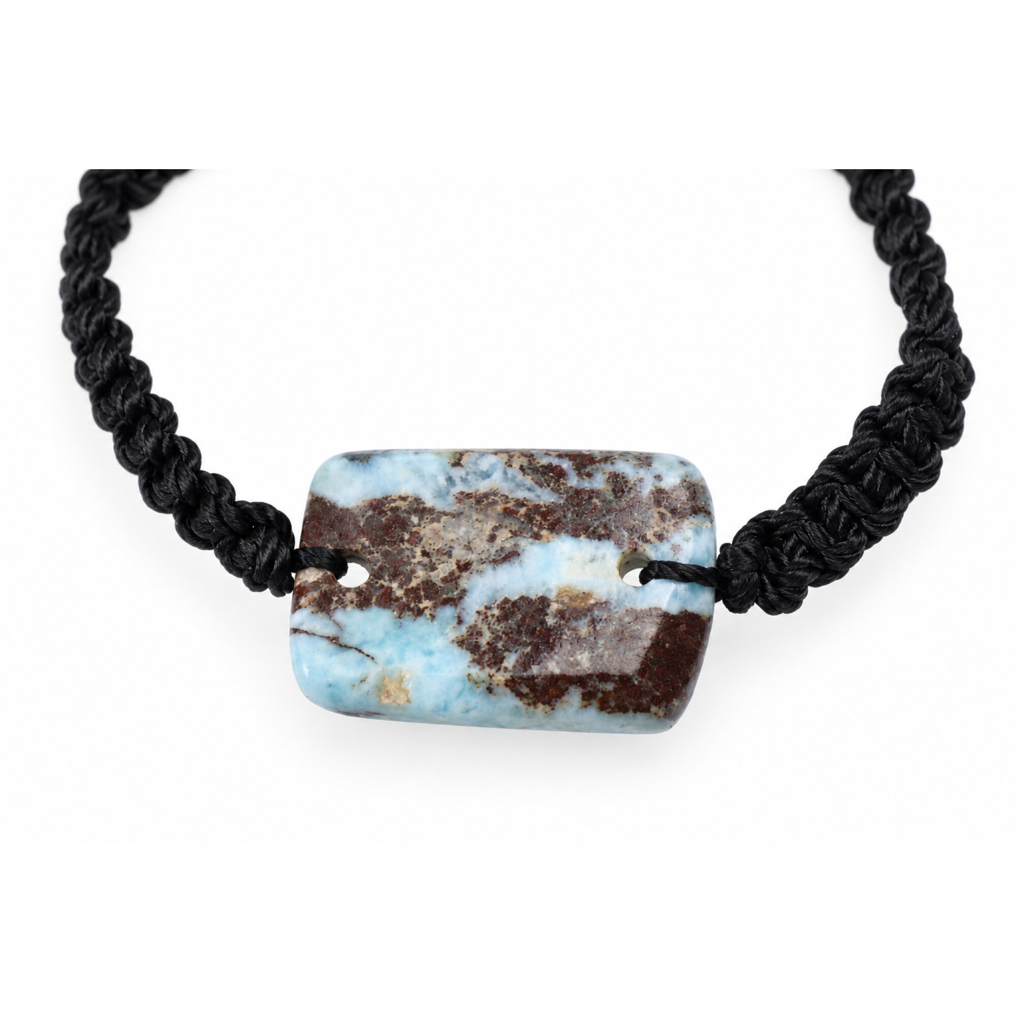 Carefully handmade red blue Dominican Larimar macrame bracelet 25mm – photo 2