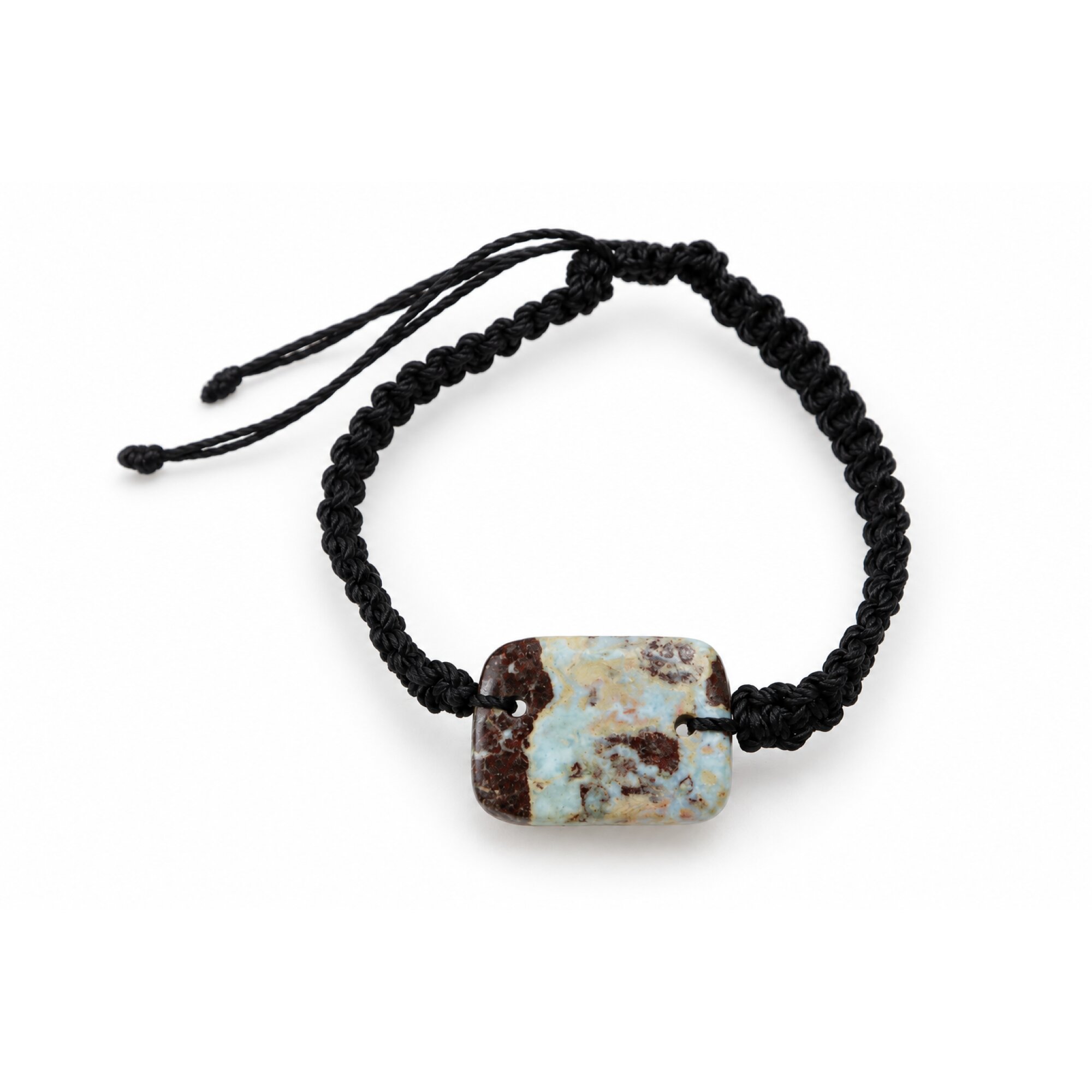 Hand finished red blue Dominican Larimar macrame bracelet 25mm
