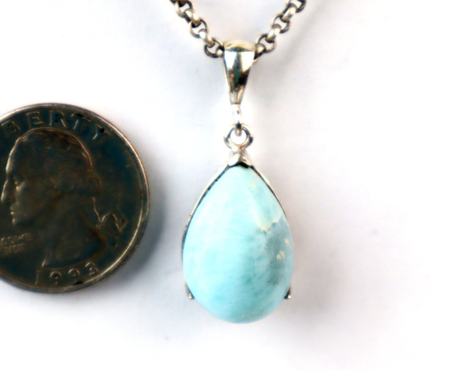Genuine Authentic Sky Blue Larimar 925 Sterling Silver Teardrop Pendant 34mm – photo 7