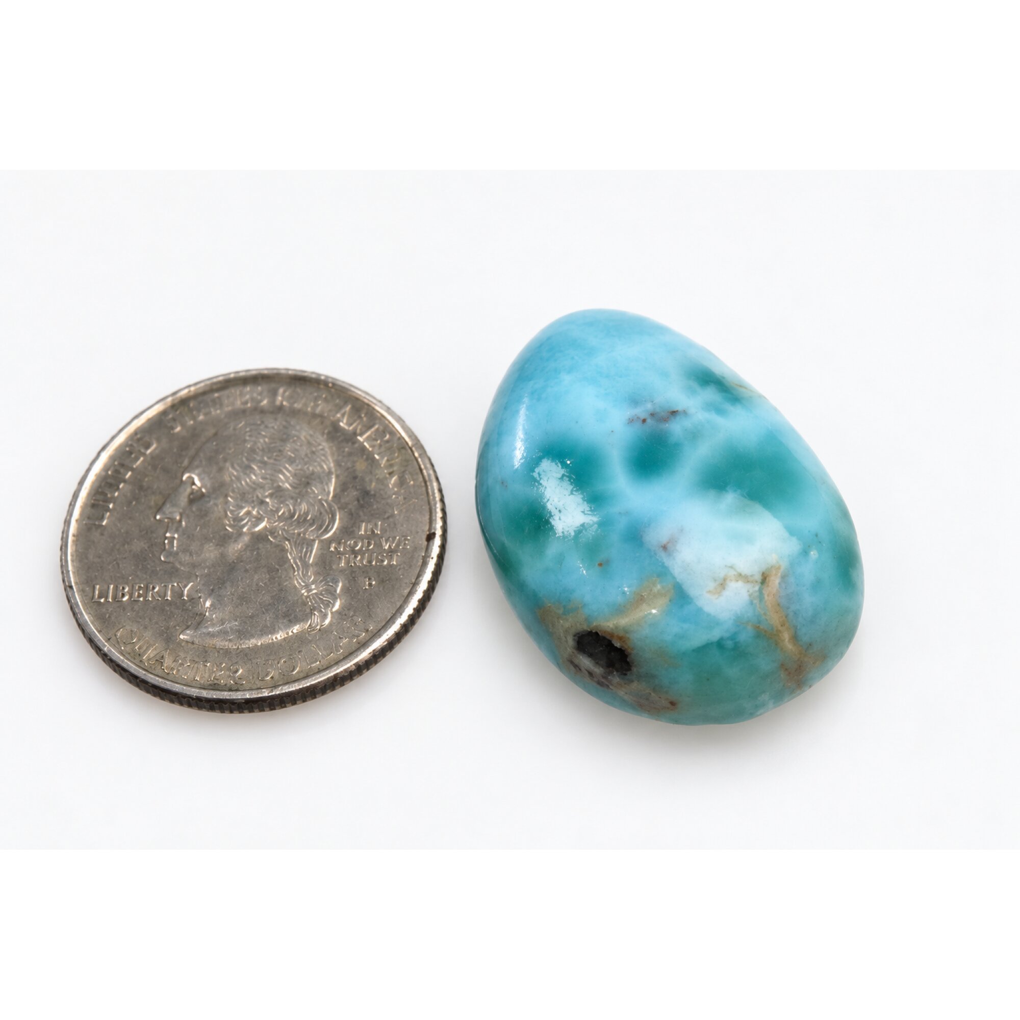 Authentic green blue Dominican Larimar cabochon 28mm – photo 6