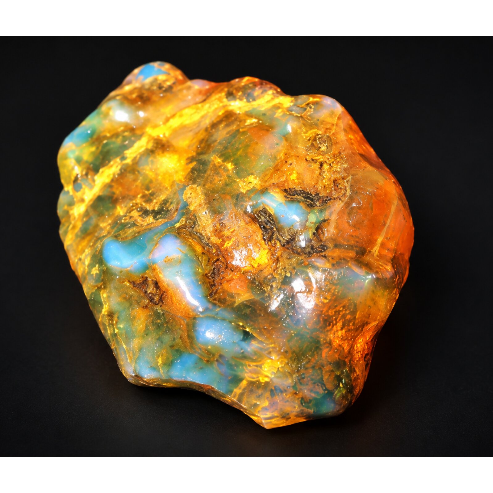Nature created orange blue rough specimen Dominican amber 8.9g