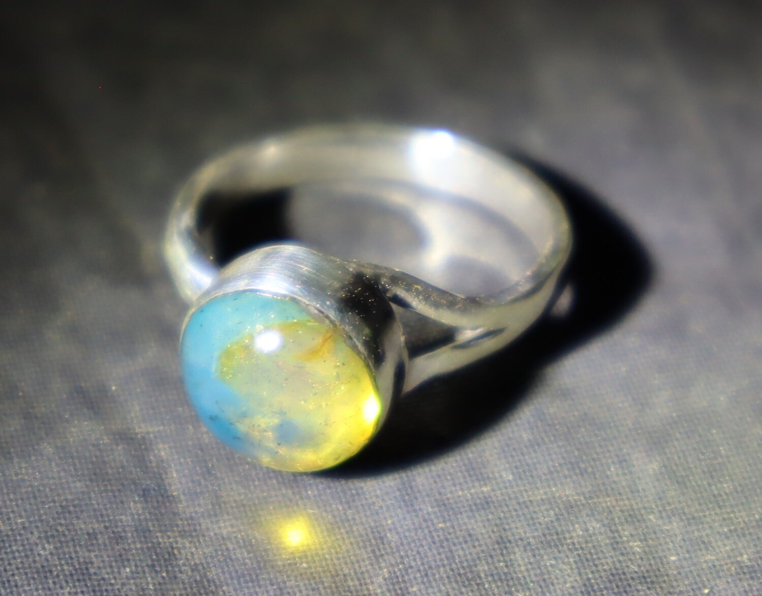 Lovely Natural Clear Sky Blue Amber .925 Sterling Silver Ring #6 free resizing – photo 3