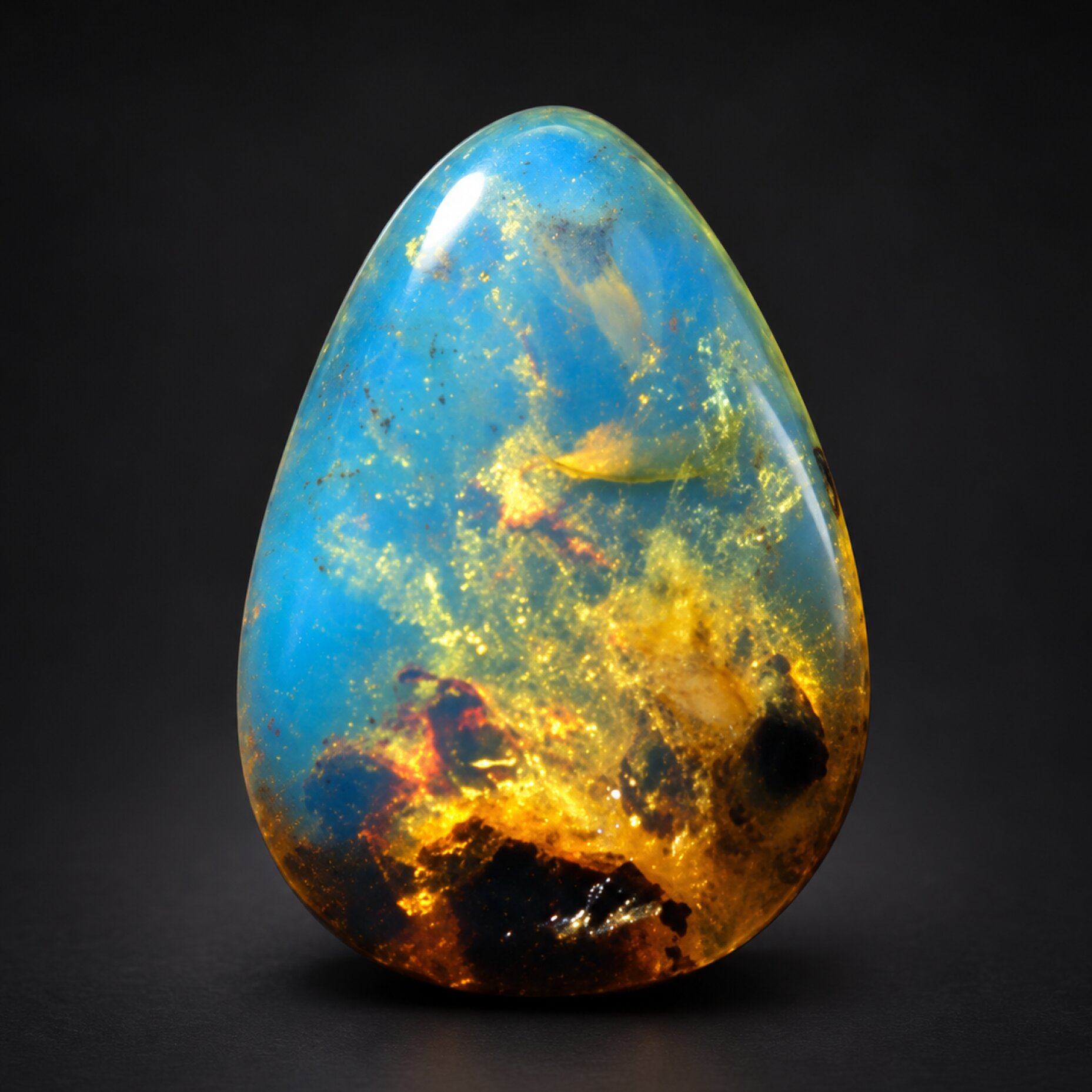 Natural orange blue polished Dominican amber