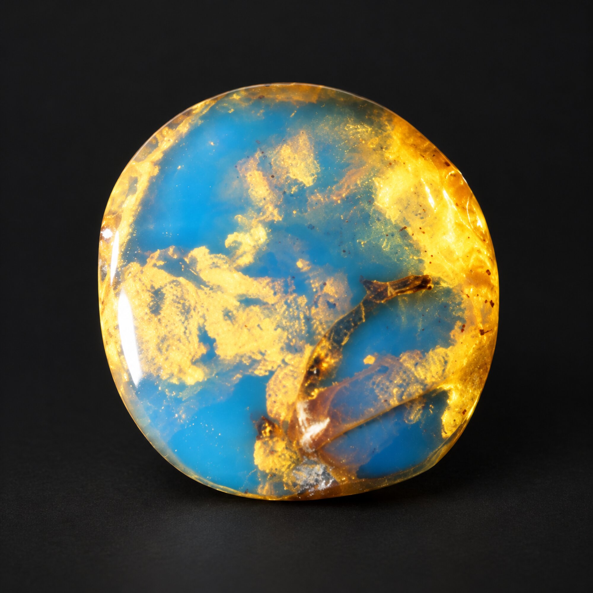 Untreated deep bkue Dominican amber cabochon