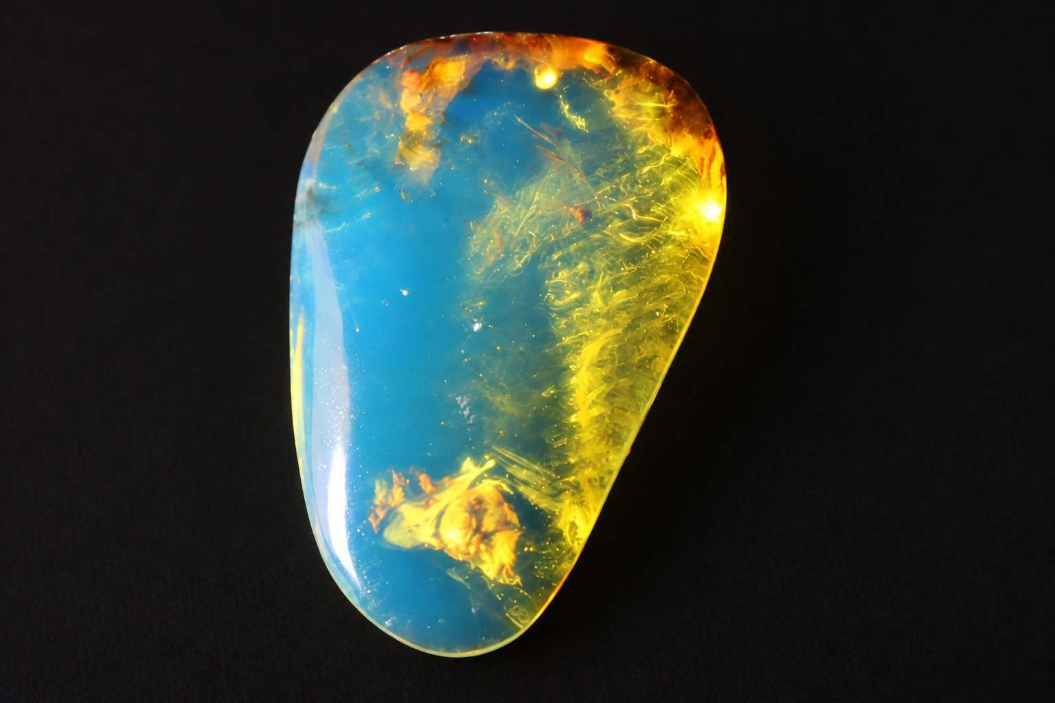 Earth crafted deep blue Dominican amber cabochon – photo 3