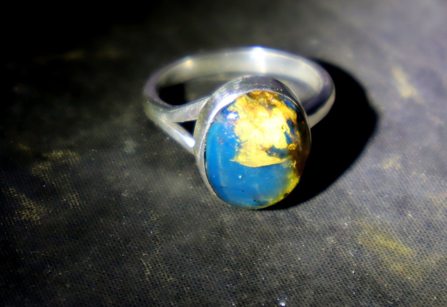 Handcrafted Natural Deep Blue Amber 925 Sterling Silver Oval Ring US#5.75 – photo 5