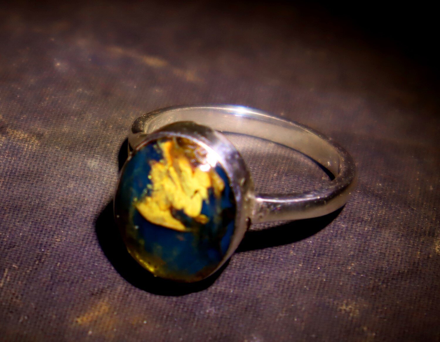 Handcrafted Natural Deep Blue Amber 925 Sterling Silver Oval Ring US#5.75 – photo 7