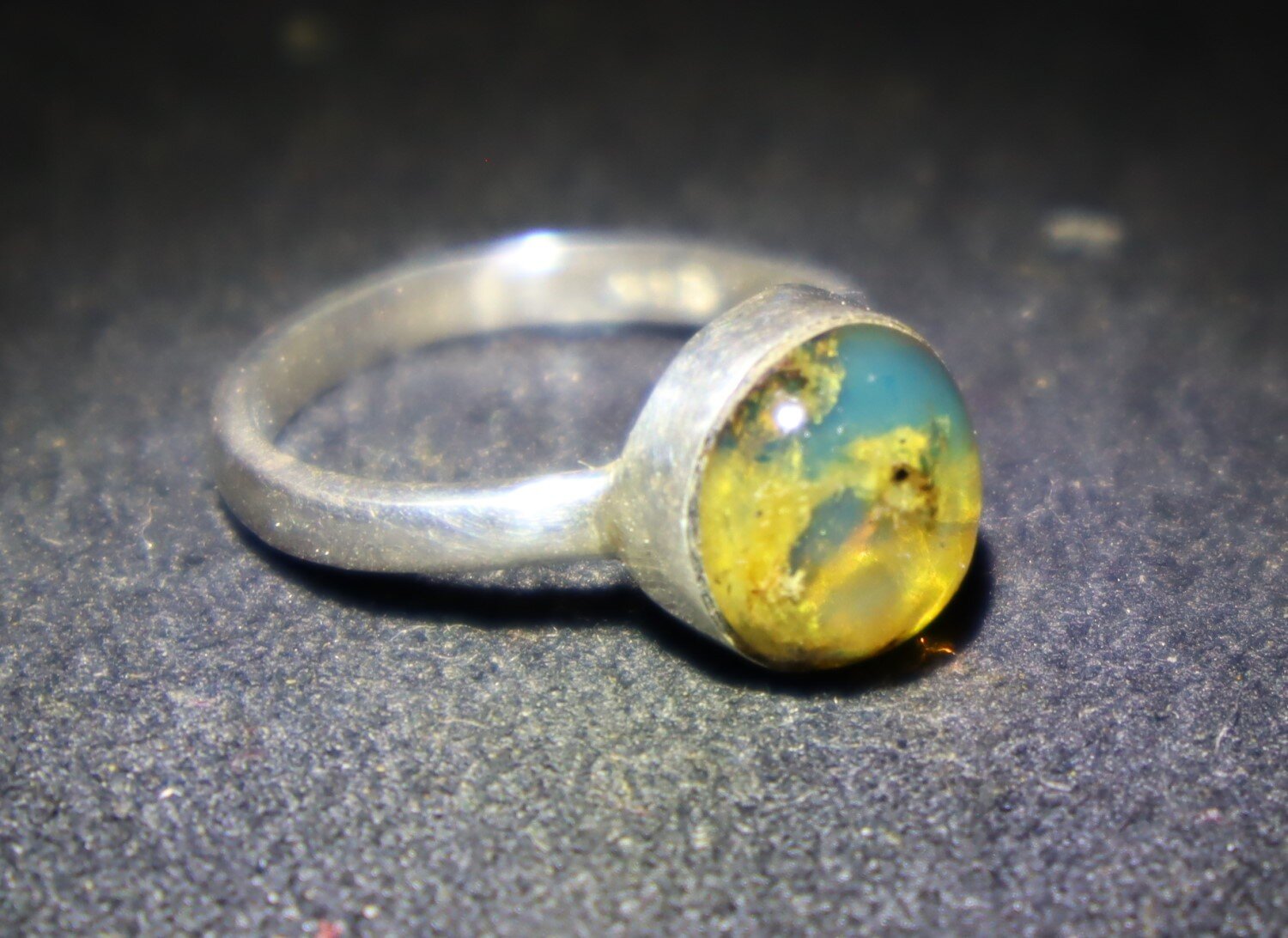 Lovely Natural Clear Light Blue Amber 925 Sterling Silver Ring #5.5 free resize – photo 5