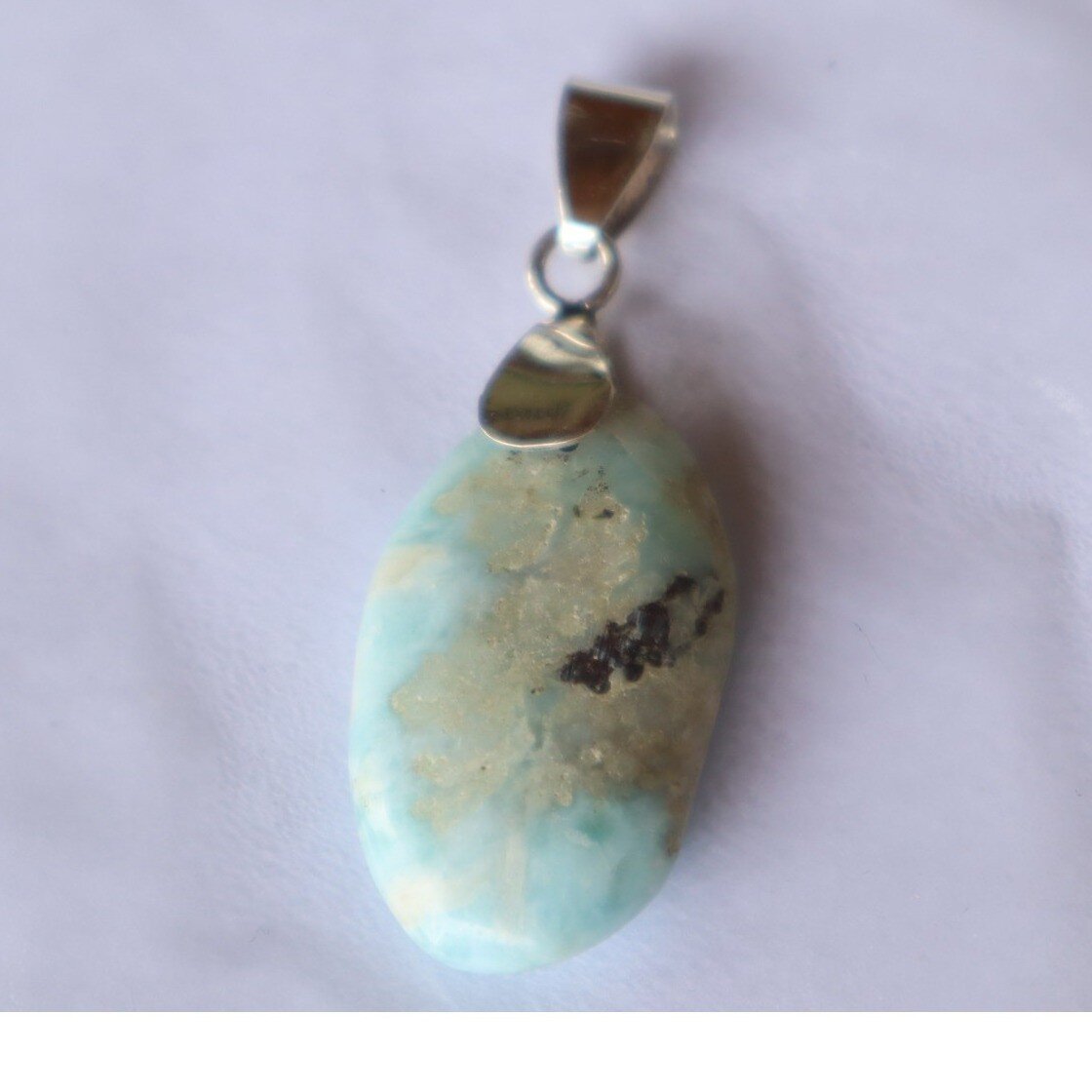 Elegant Timeless Island Style Milky Blue Larimar 925 Silver Pendant 46mm – photo 5