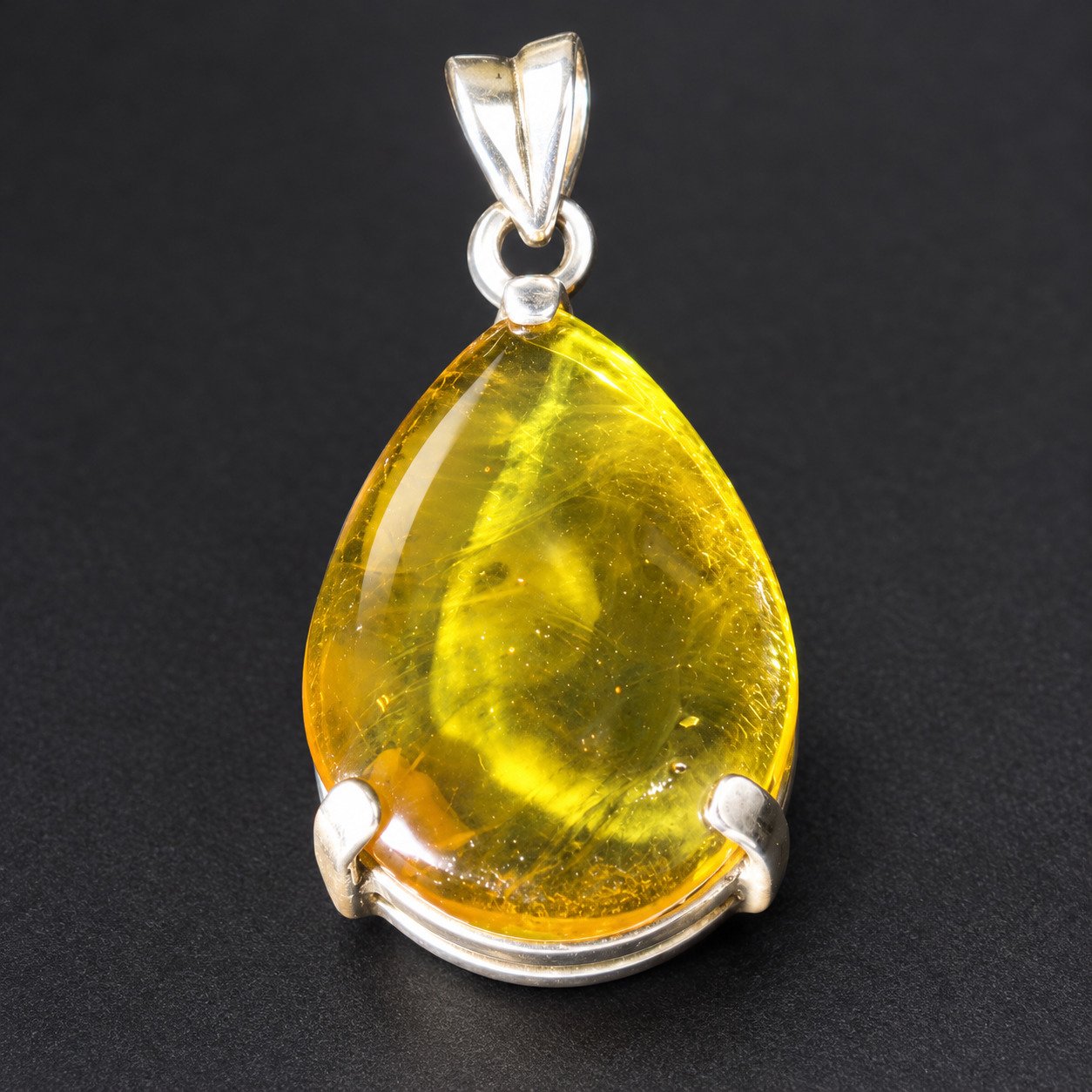 Studio made yellow green Dominican amber sterling silver pendant 5.5g – photo 3