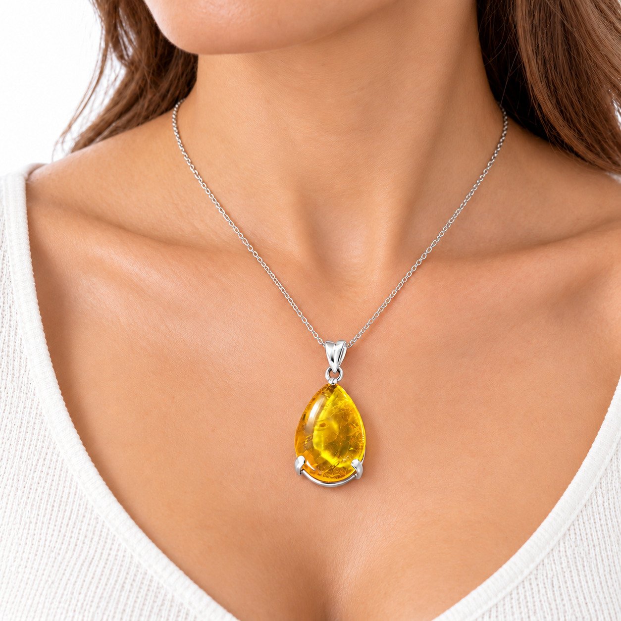 Studio made yellow green Dominican amber sterling silver pendant 5.5g – photo 4